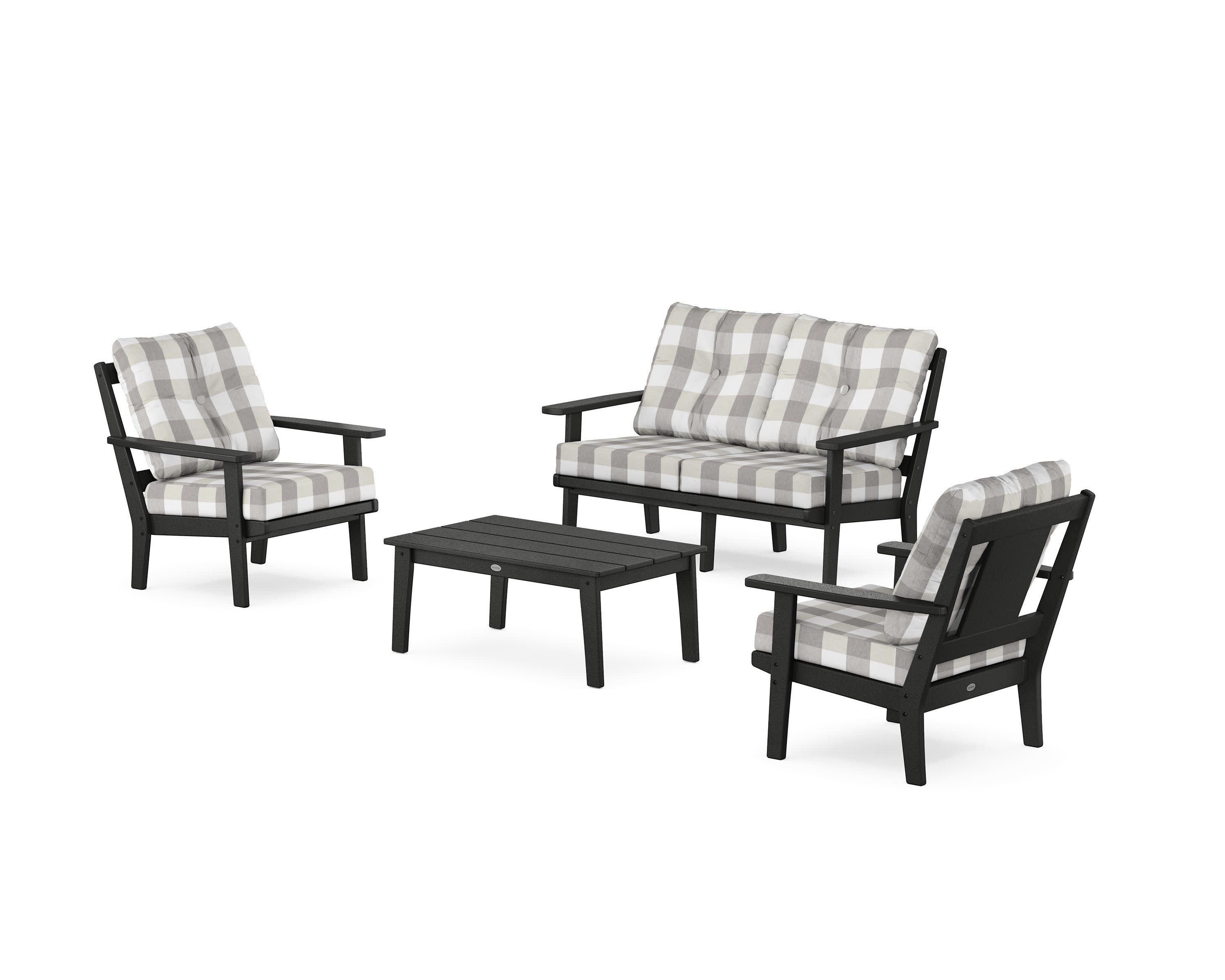 Prairie 4-Piece Deep Seating Set with Loveseat in Black / Buffalo Plaid Grey Mist