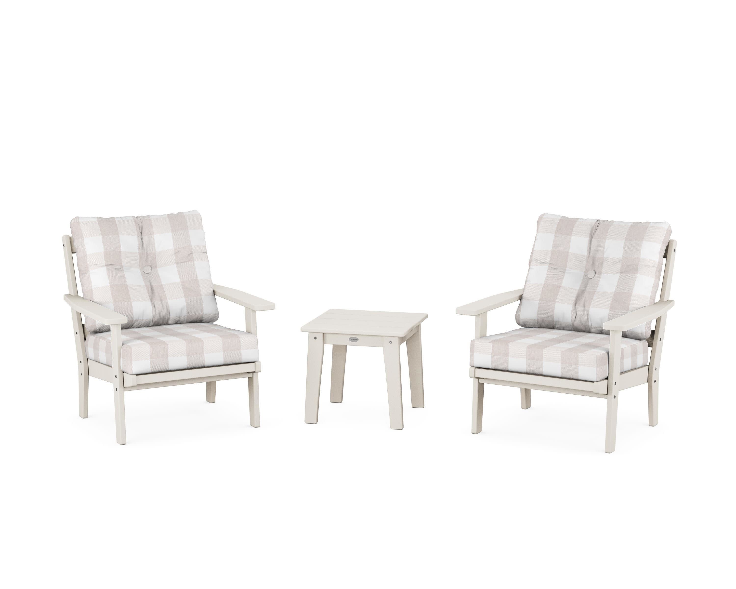Prairie 3-Piece Deep Seating Set in Sand / Buffalo Plaid Dune Burlap