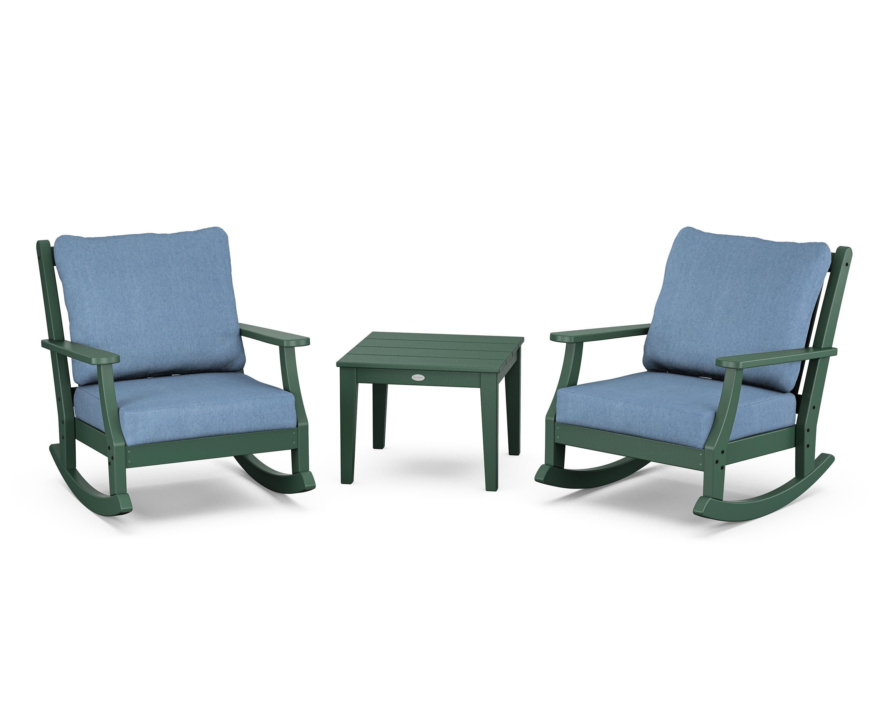 Wovendale 3-Piece Deep Seating Rocker Set in Green / Sky Blue