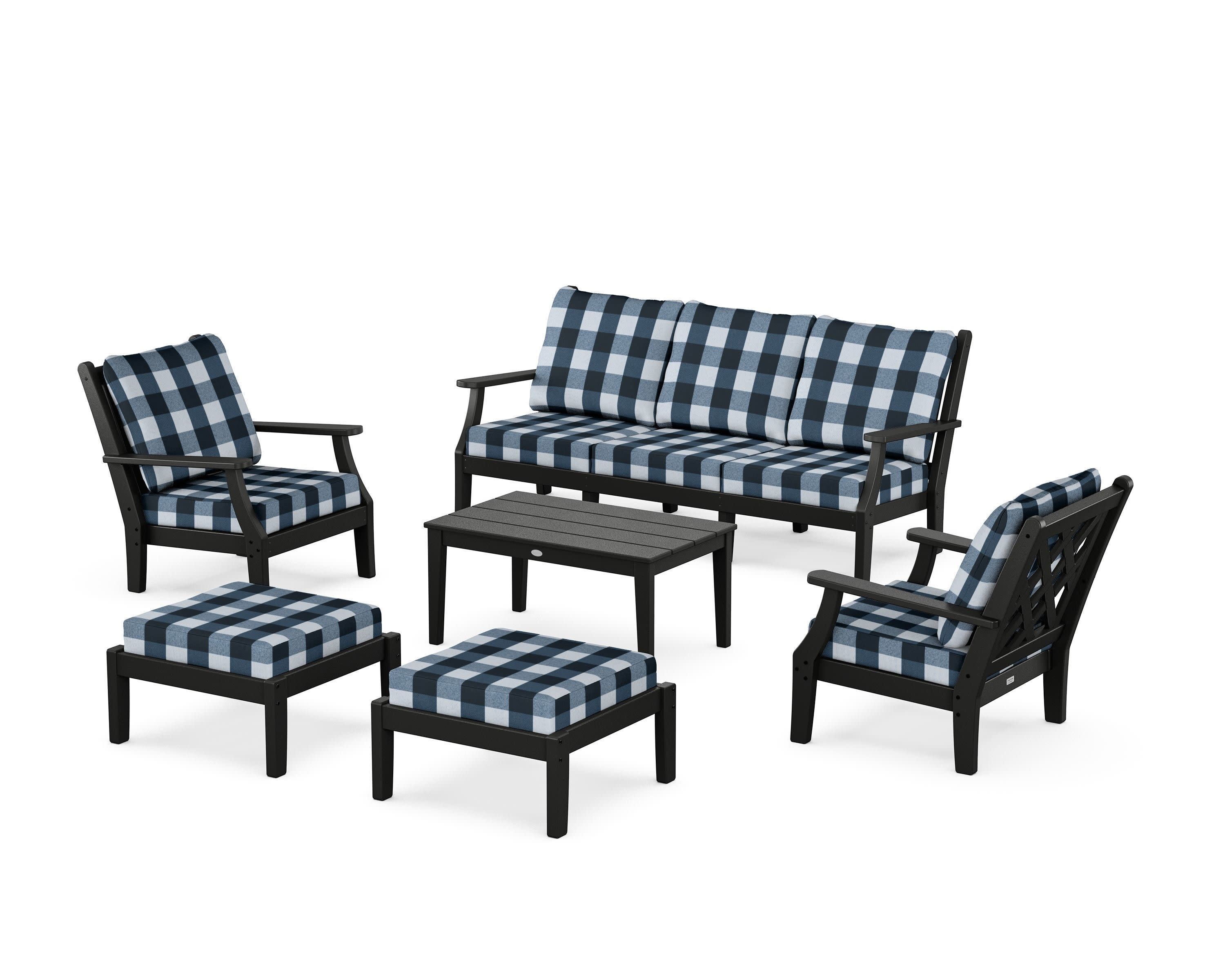 Wovendale 6-Piece Lounge Sofa Set in Black / Buffalo Plaid Marine Indigo