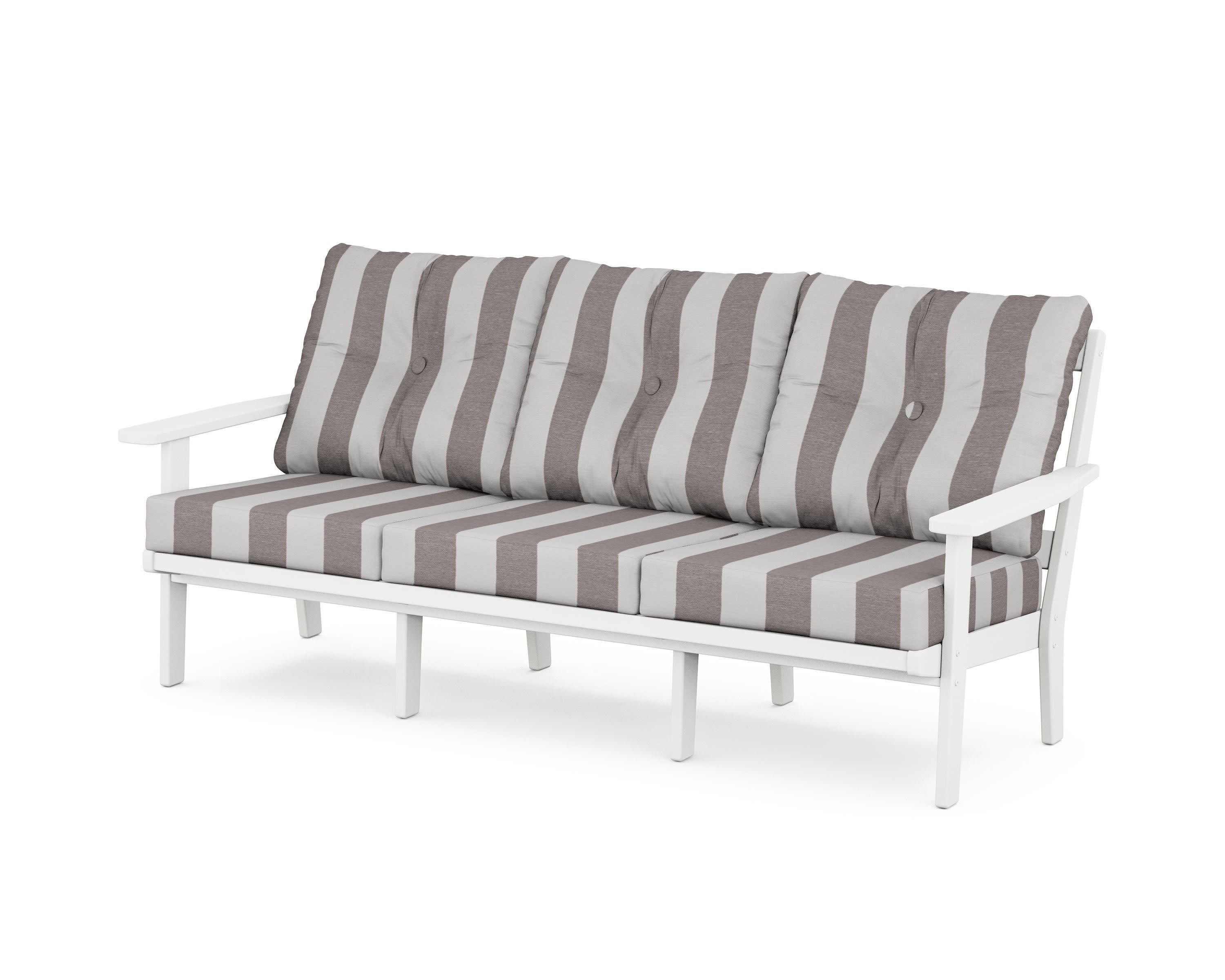 PrairieDeep Seating Sofa in White / Cabana Stripe Grey Mist