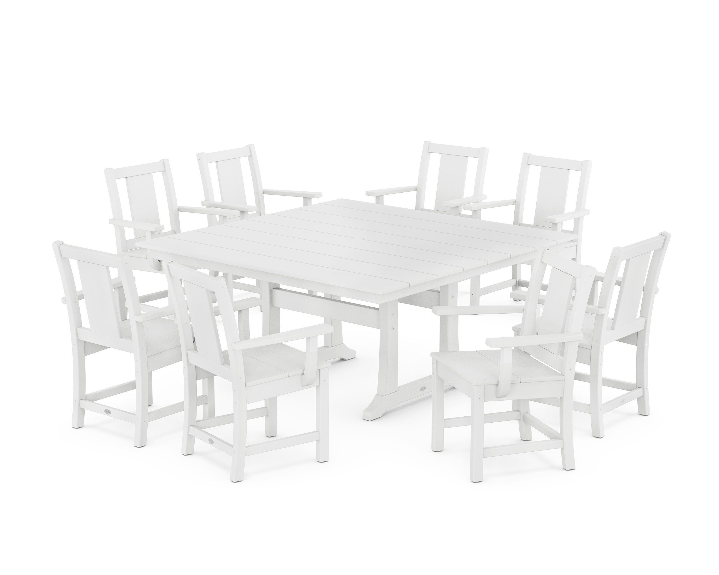 Prairie 9-Piece Square Farmhouse Dining Set with Trestle Legs in White