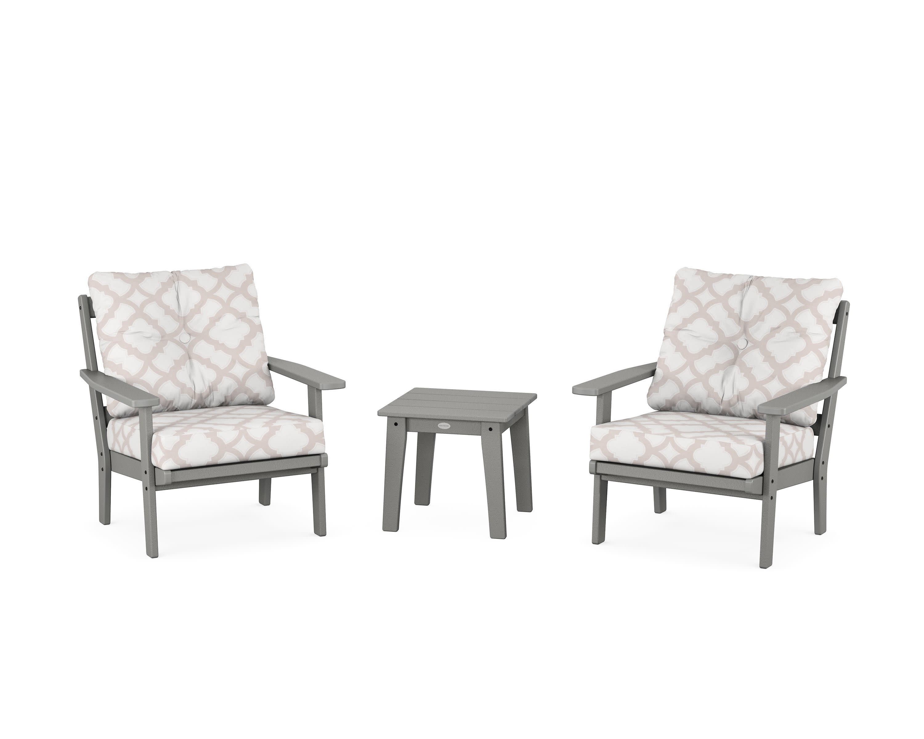 Prairie 3-Piece Deep Seating Set in Slate Grey / Trellis Dune Burlap