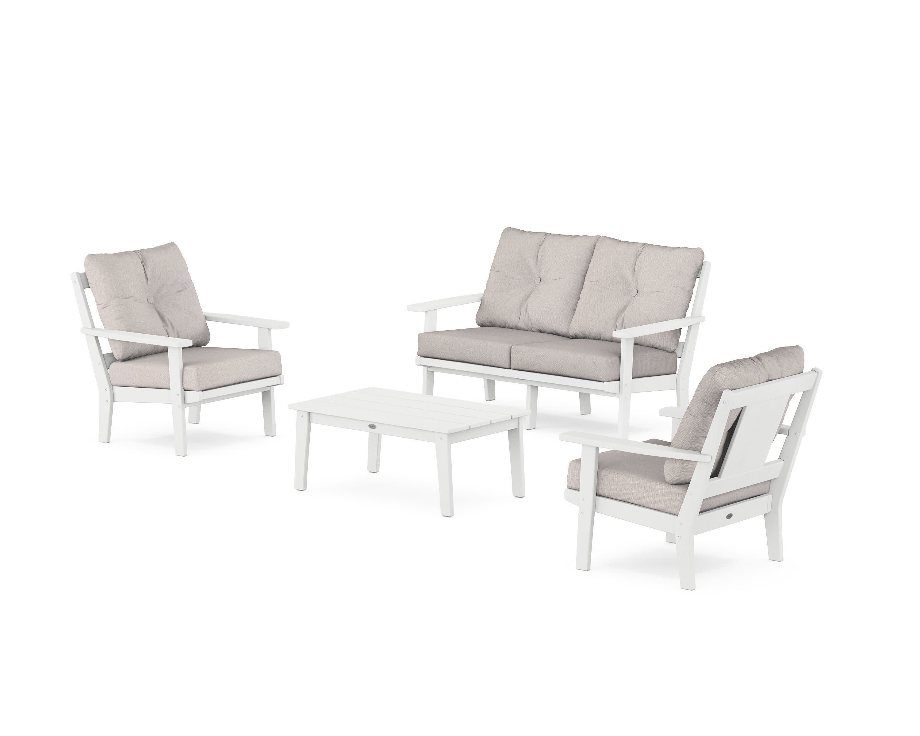 Prairie 4-Piece Deep Seating Set with Loveseat in White / Dune Burlap