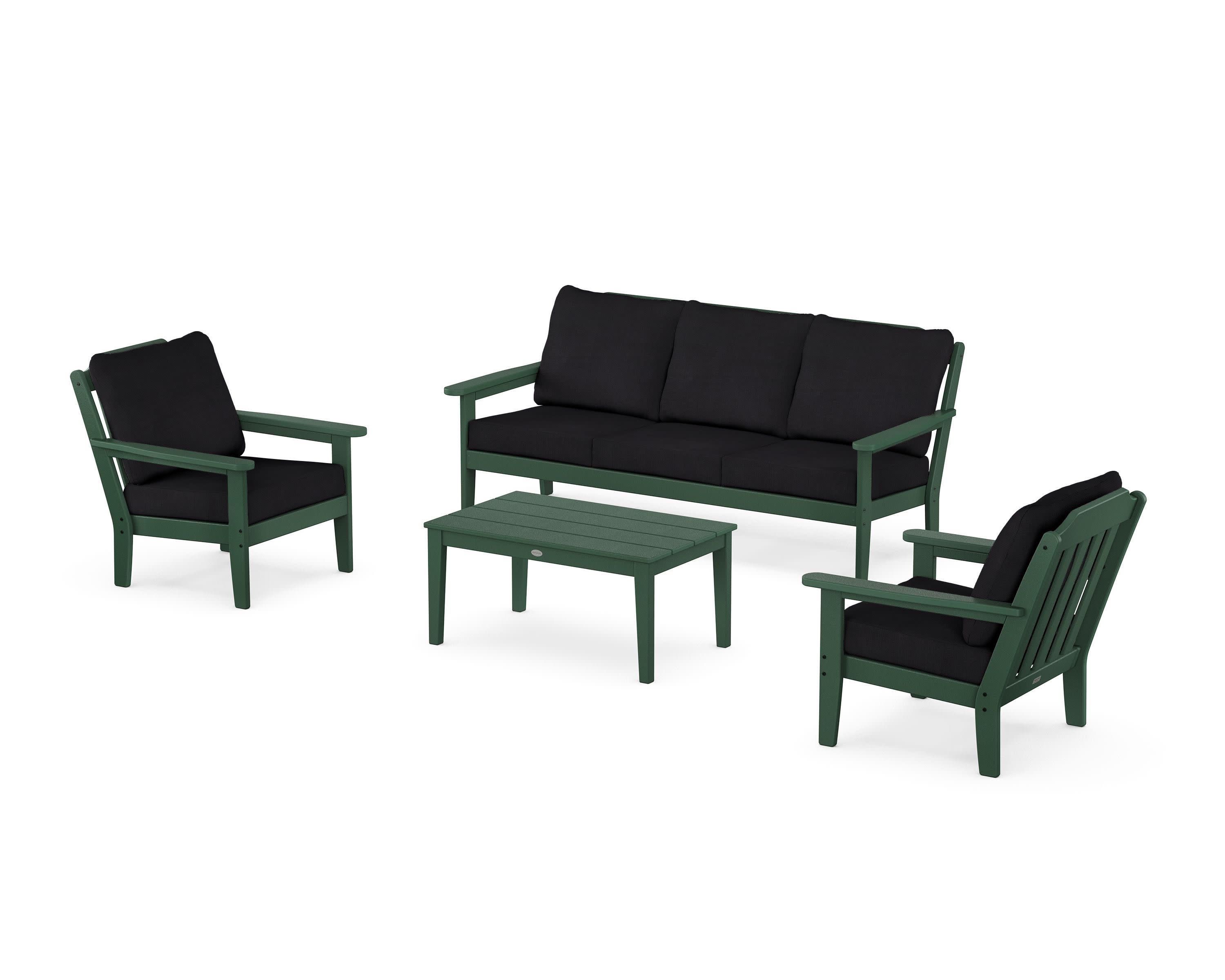 Cottage 4-Piece Deep Seating Set with Sofa in Green / Midnight Linen