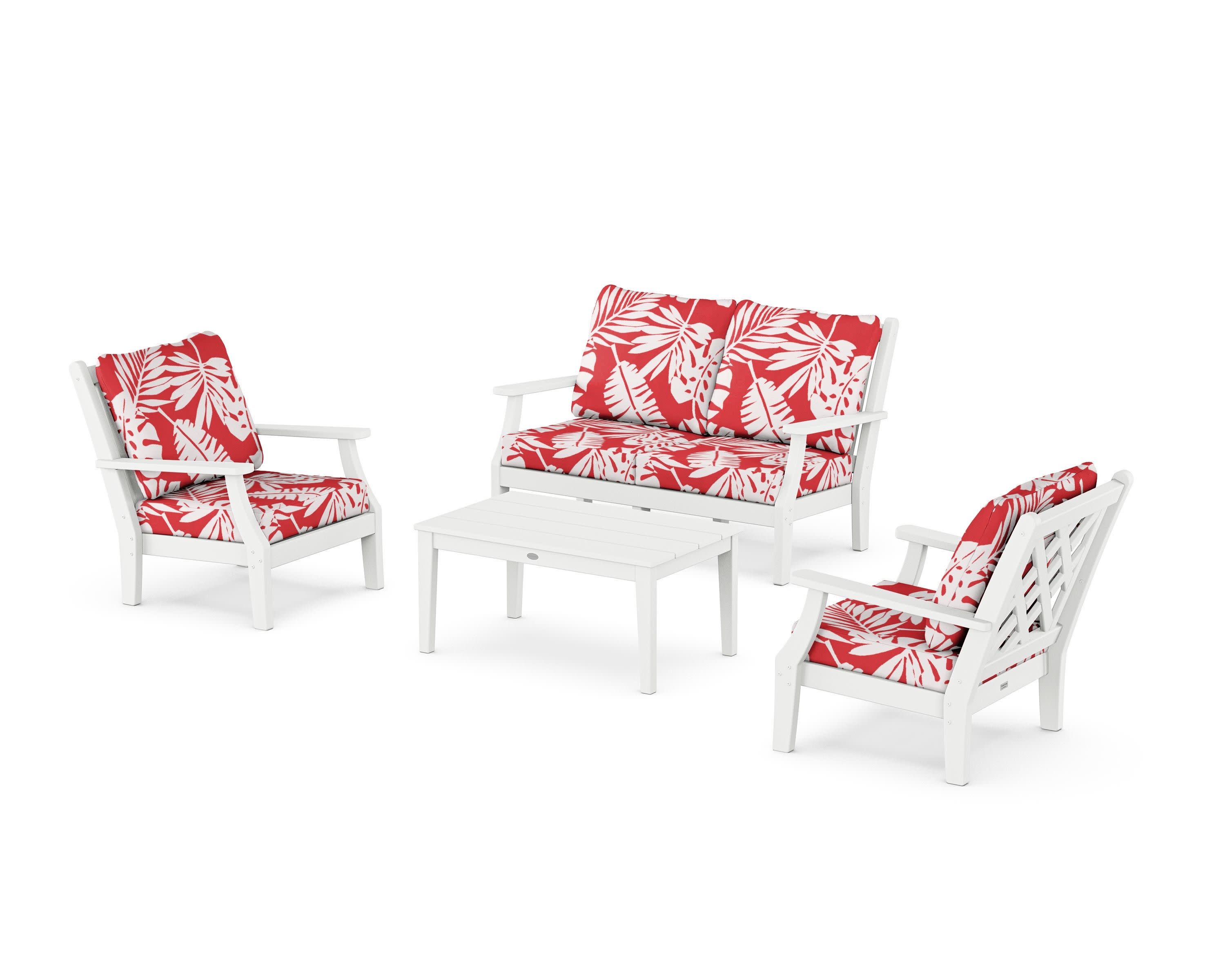 Wovendale 4-Piece Deep Seating Set with Loveseat in White / Leaf Crimson