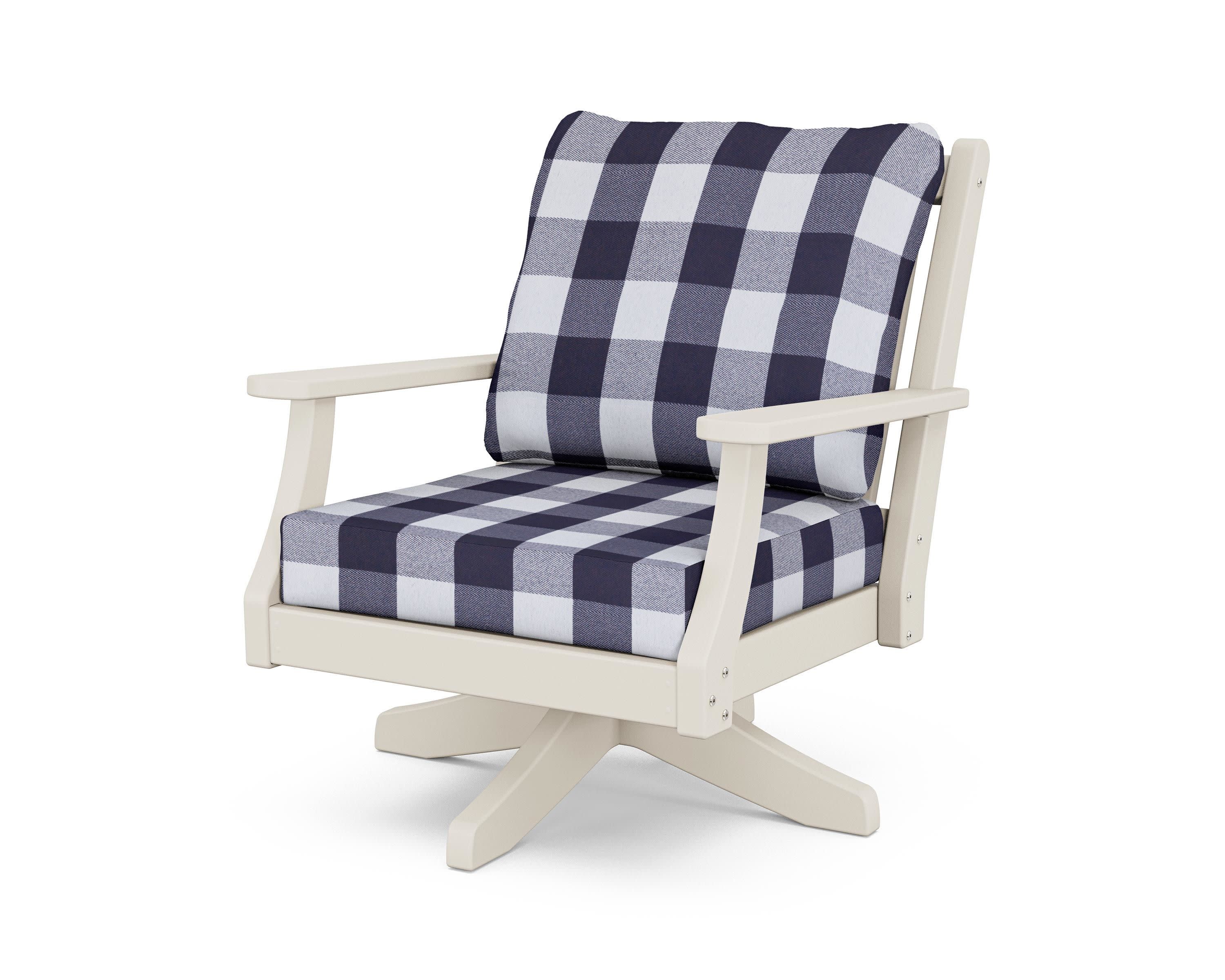 Wovendale Deep Seating Swivel Chair in Sand / Buffalo Plaid Navy