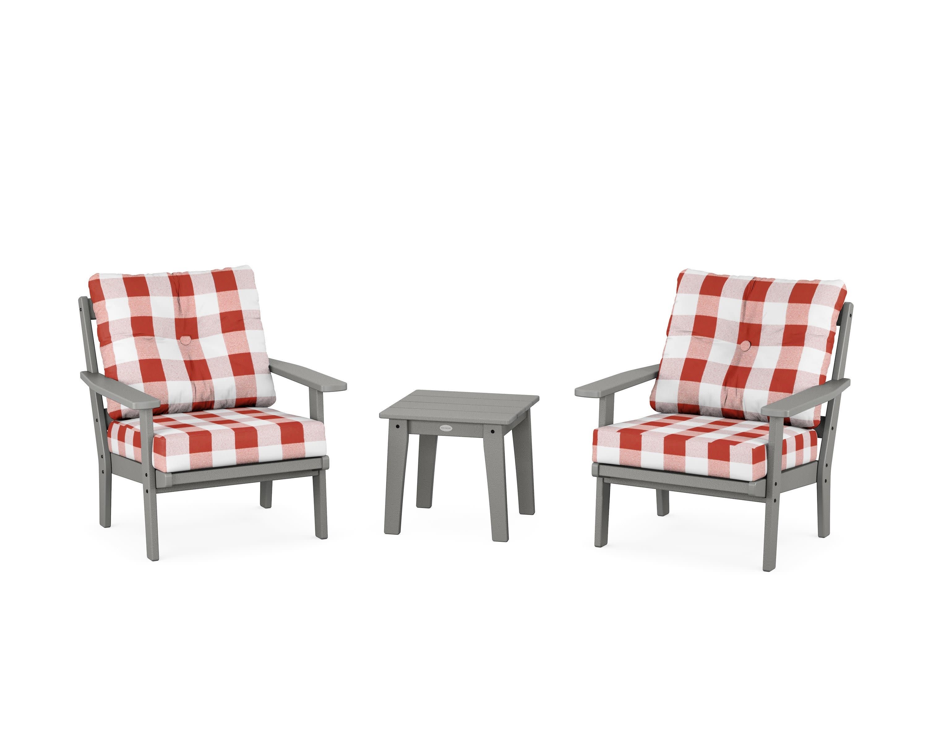 Prairie 3-Piece Deep Seating Set in Slate Grey / Buffalo Plaid Crimson