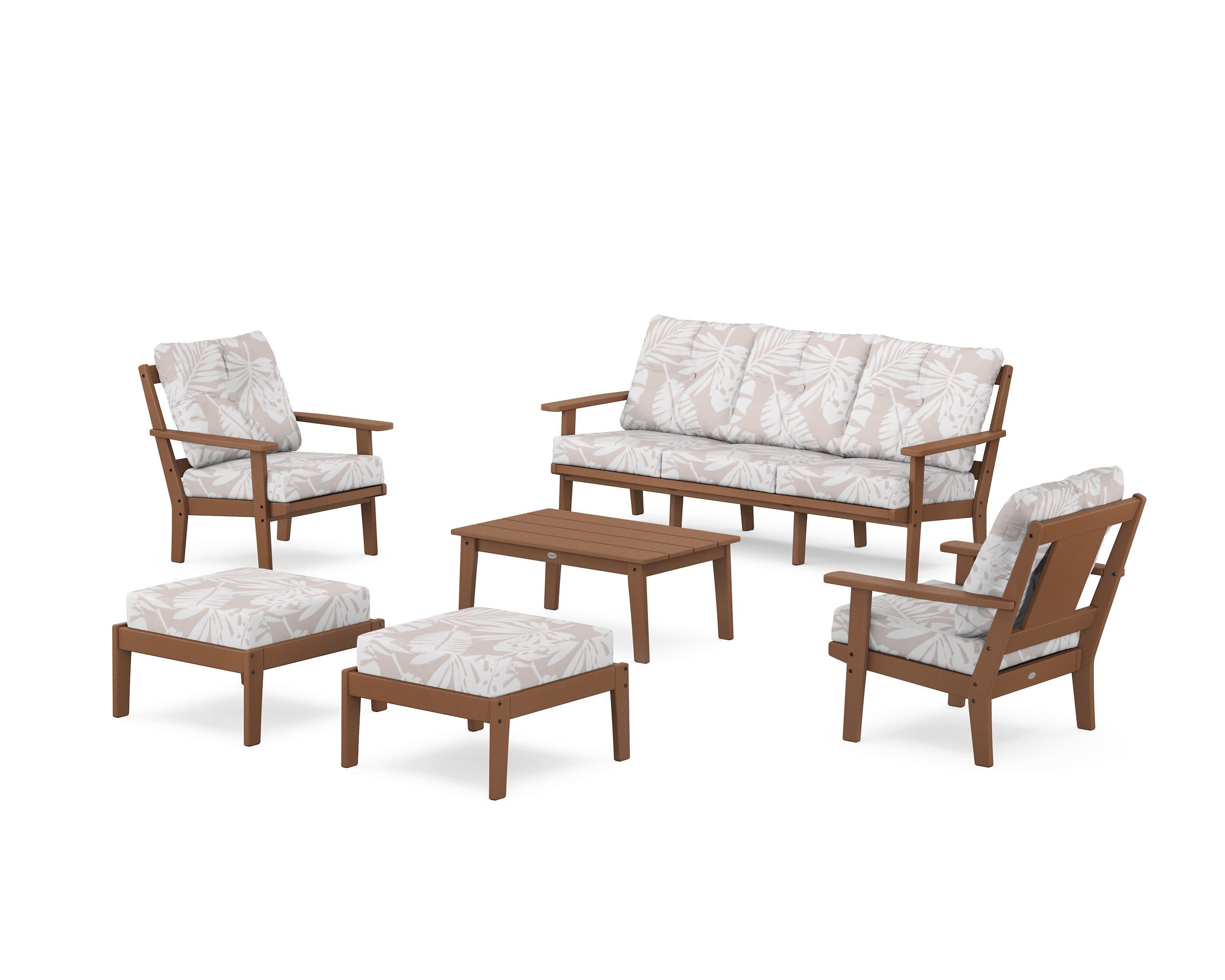 Prairie 6-Piece Lounge Sofa Set in Teak / Leaf Dune Burlap