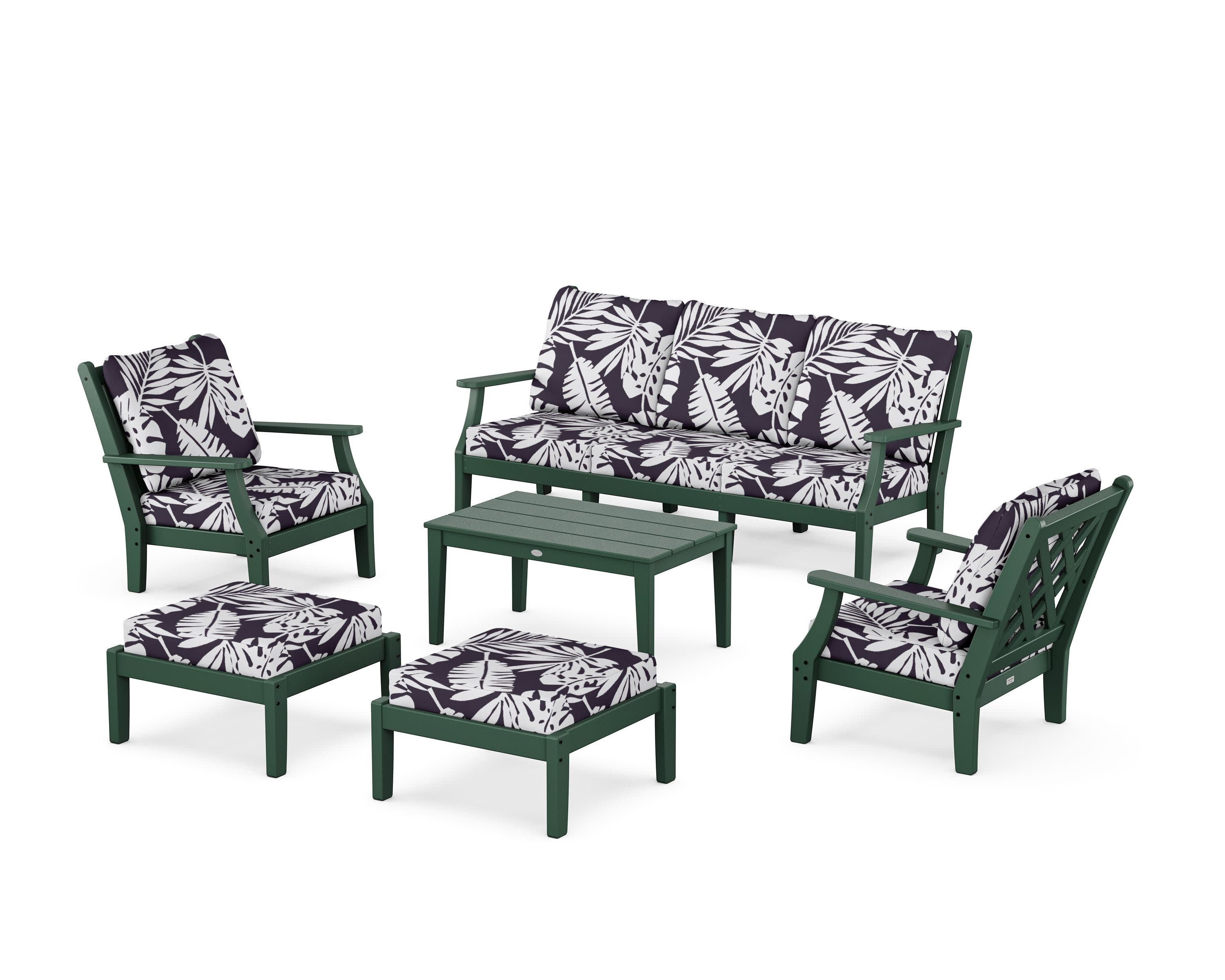 Wovendale 6-Piece Lounge Sofa Set in Green / Leaf Navy