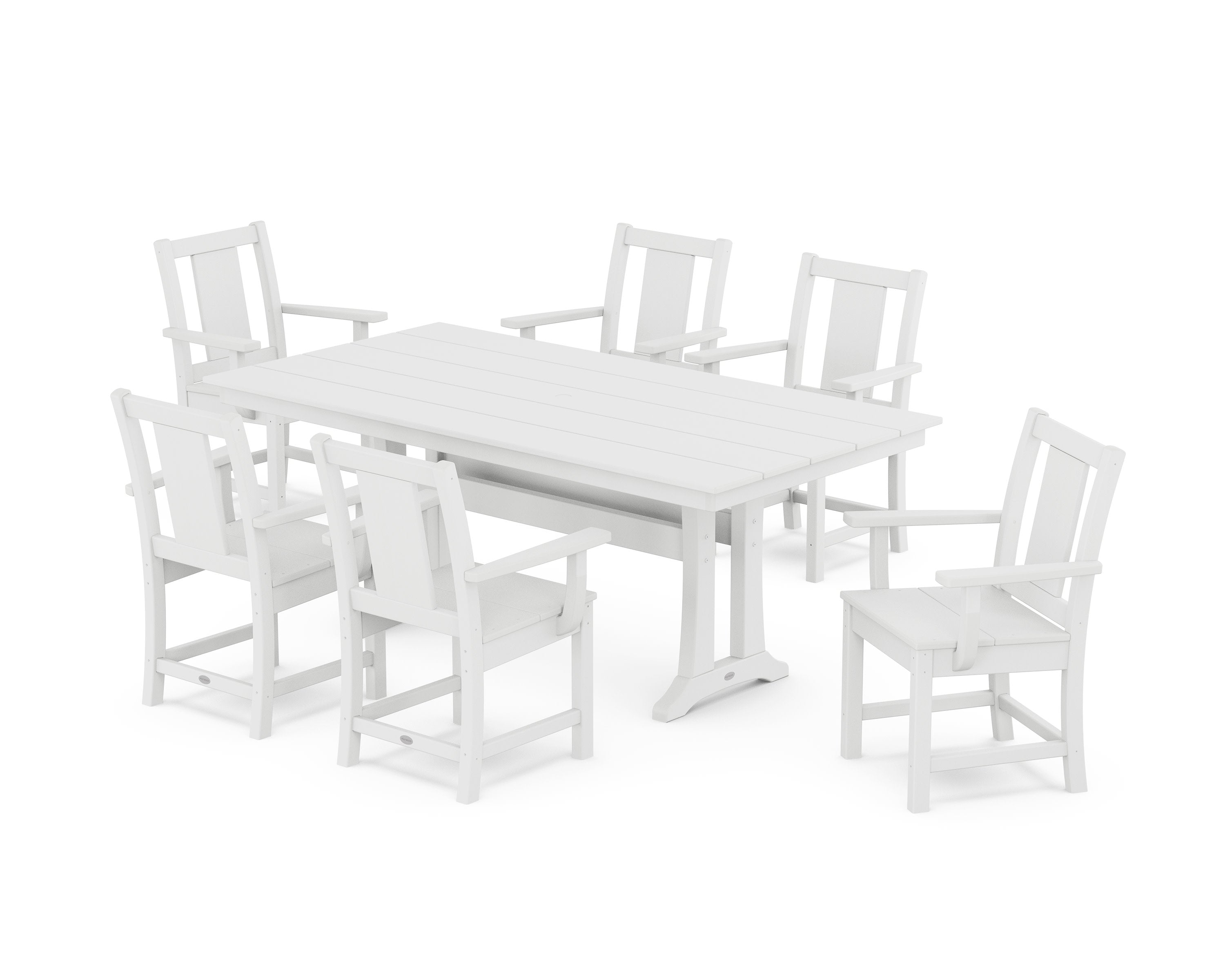 Prairie Arm Chair 7-Piece Farmhouse Dining Set with Trestle Legs in White
