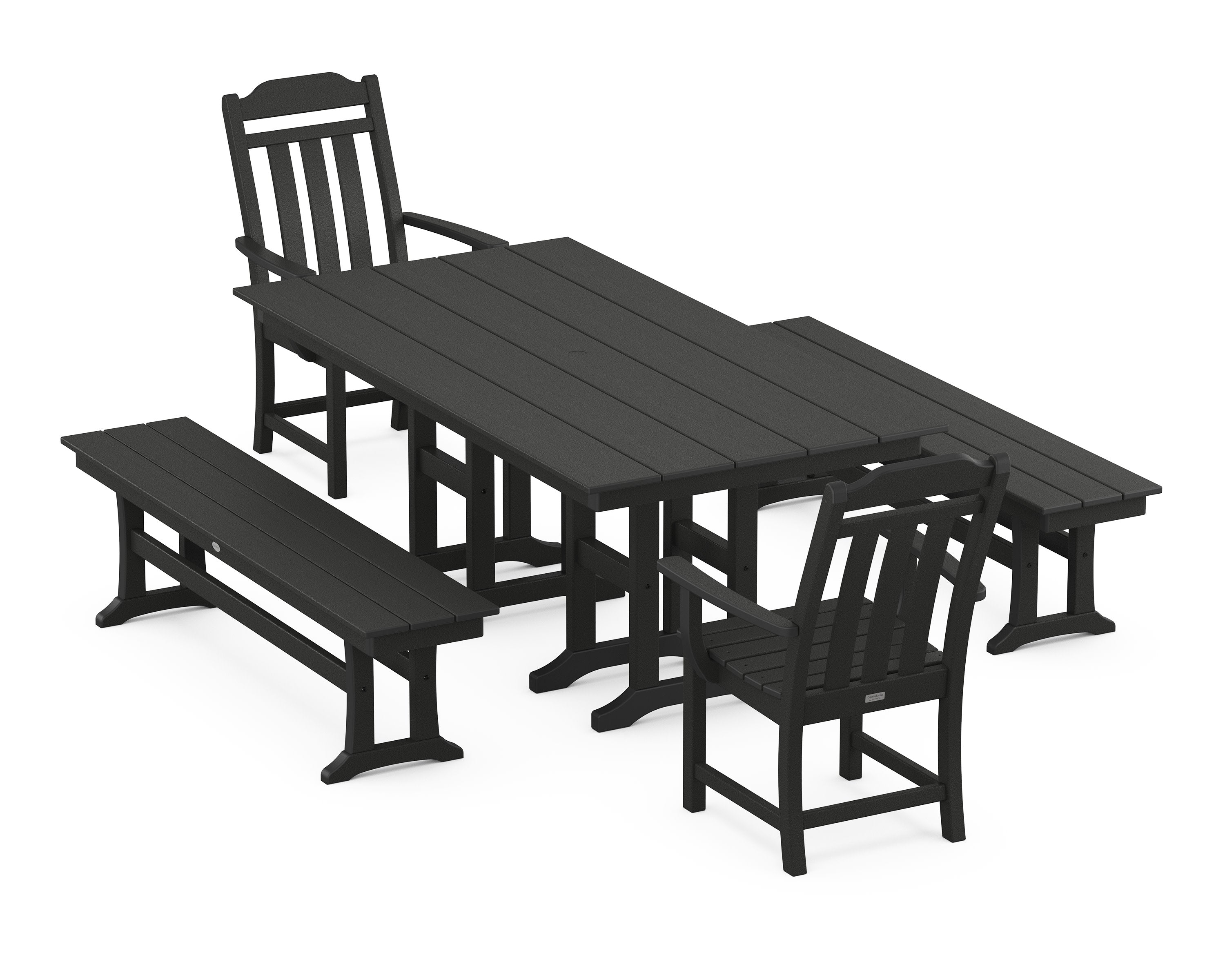 Cottage 5-Piece Farmhouse Dining Set with Benches in Black