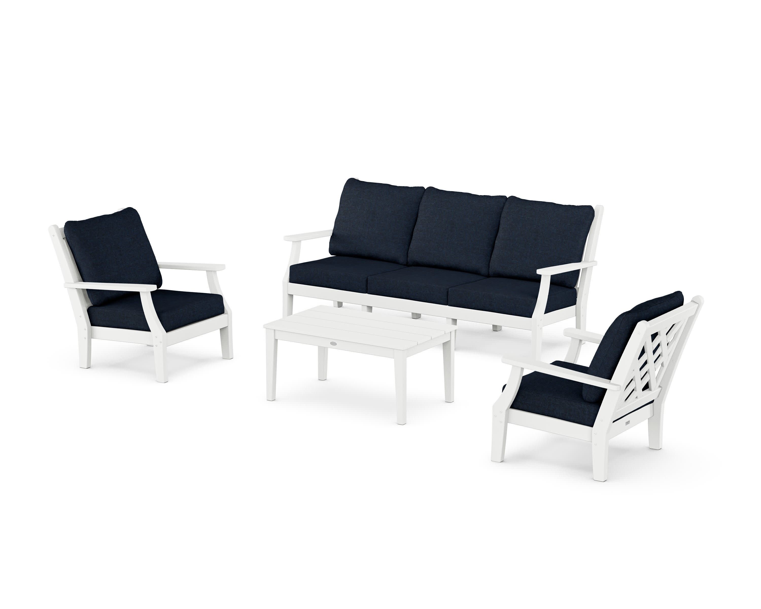 Wovendale 4-Piece Deep Seating Set with Sofa in White / Marine Indigo