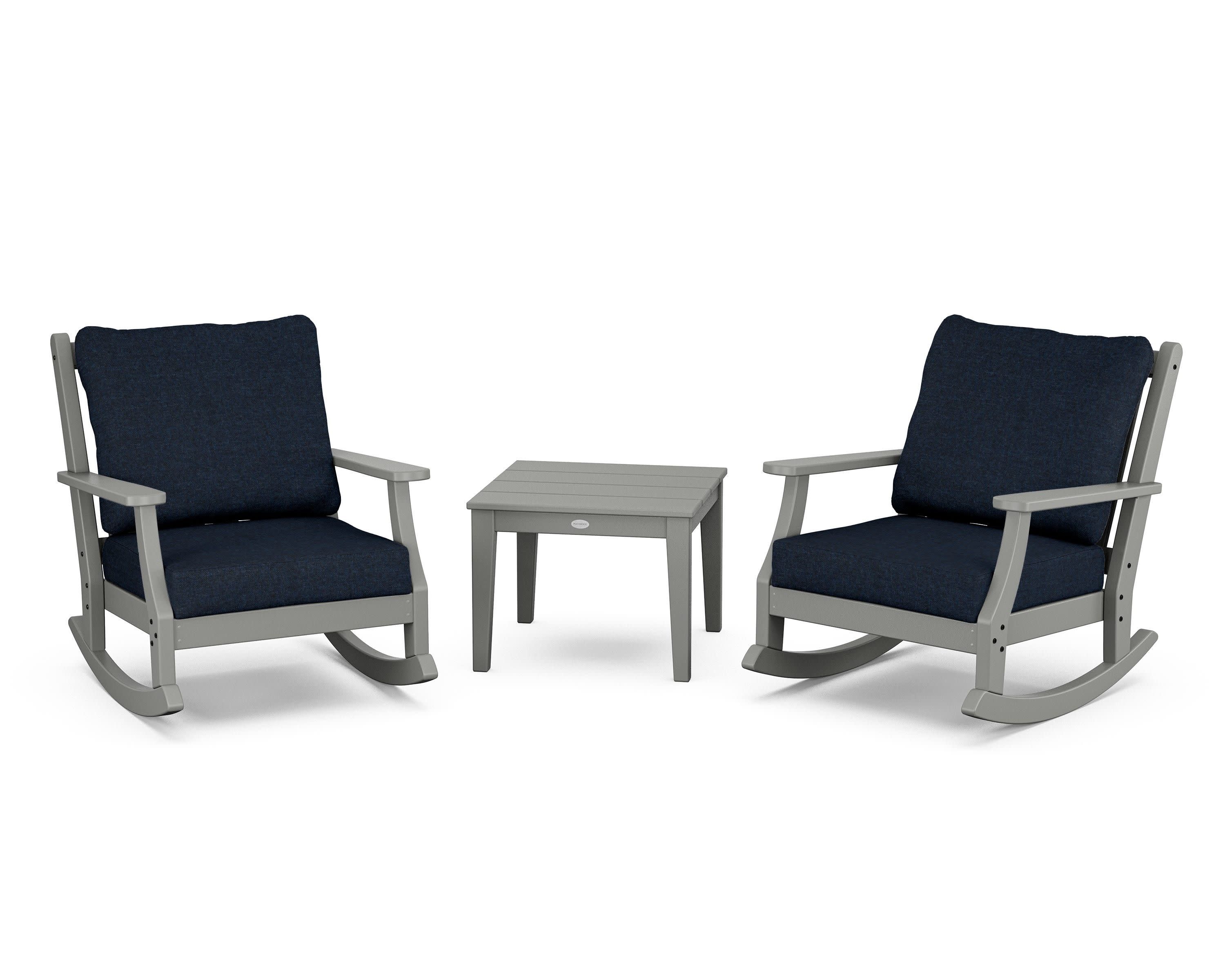 Wovendale 3-Piece Deep Seating Rocker Set in Slate Grey / Marine Indigo