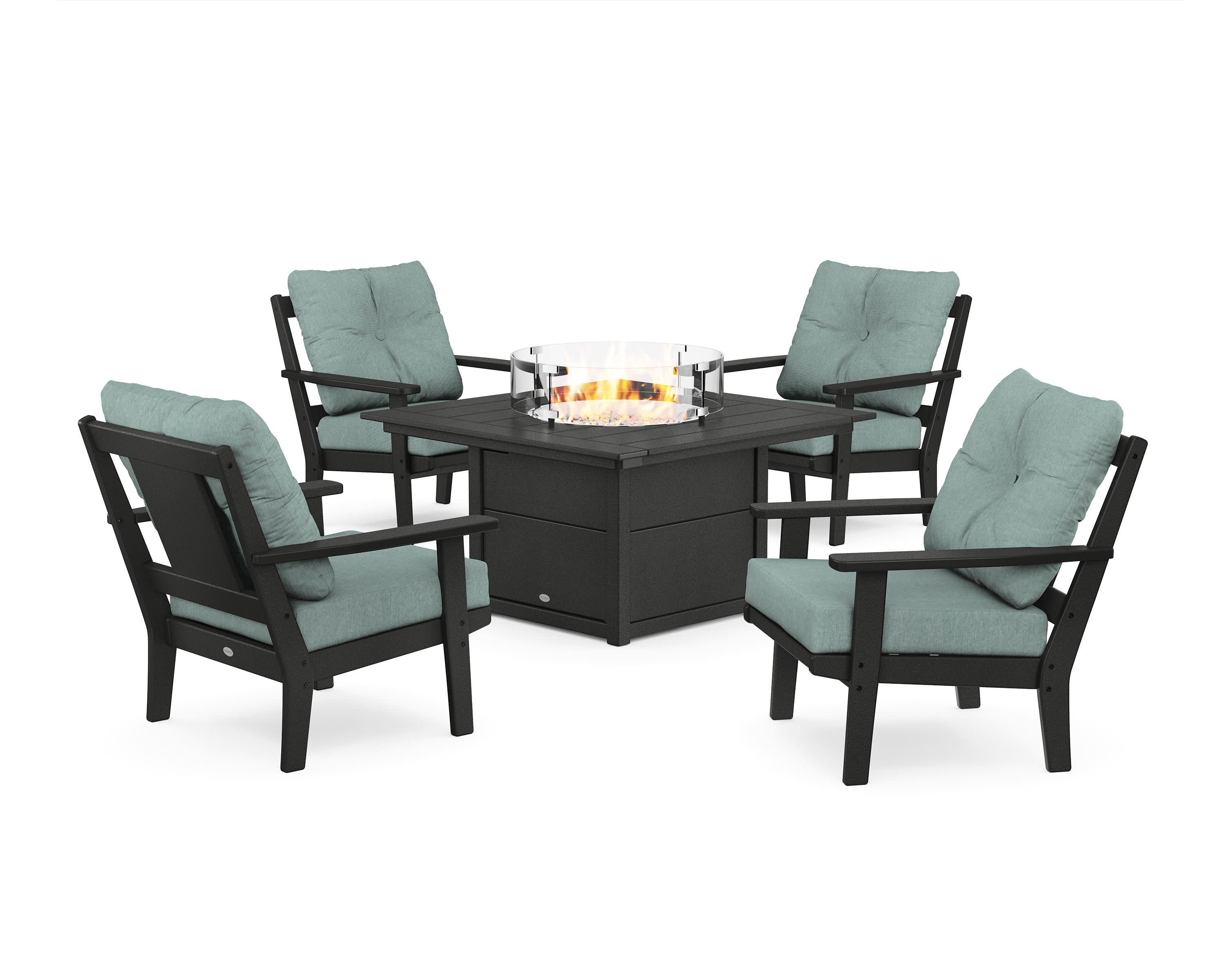 Prairie 5-Piece Deep Seating Set with Fire Pit Table in Black / Glacier Spa