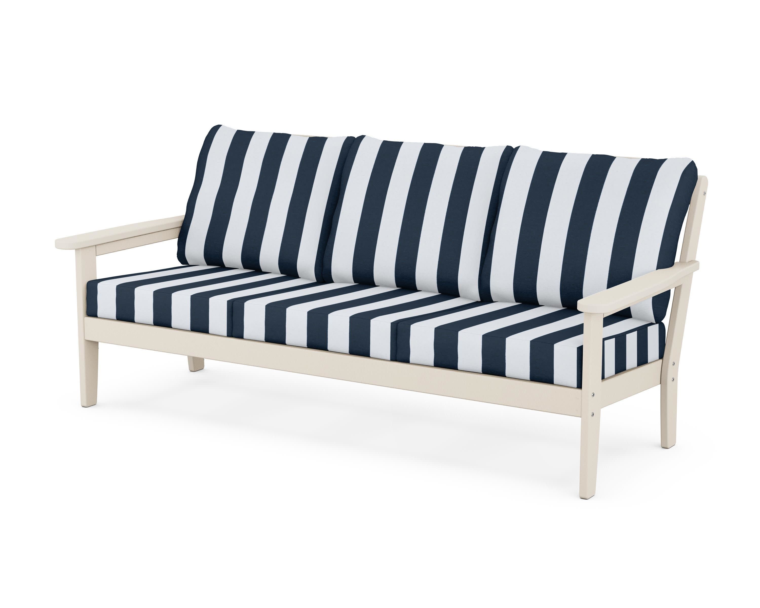 Cottage Deep Seating Sofa in Sand / Cabana Stripe Marine Indigo