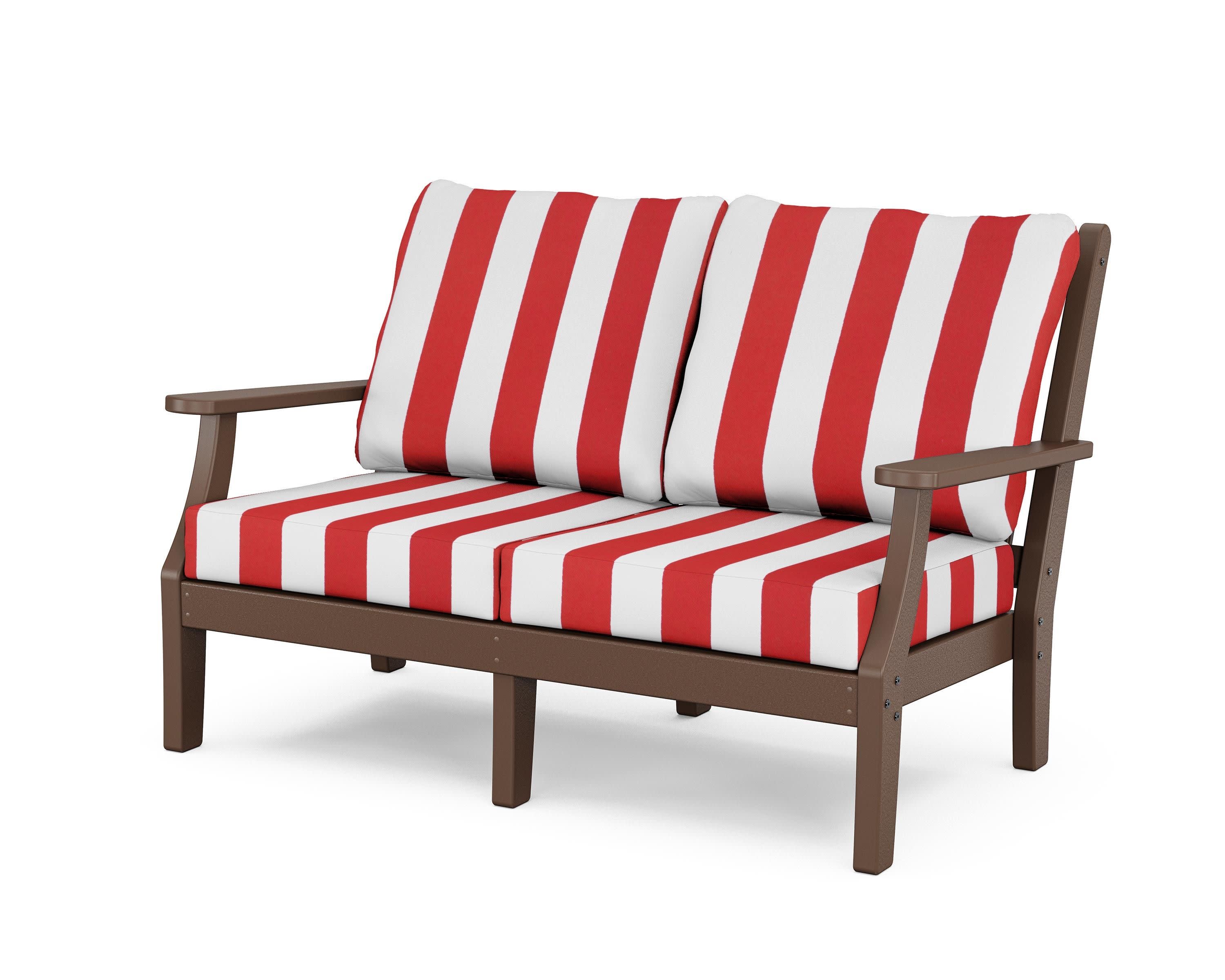 Wovendale Deep Seating Loveseat in Mahogany / Cabana Stripe Crimson