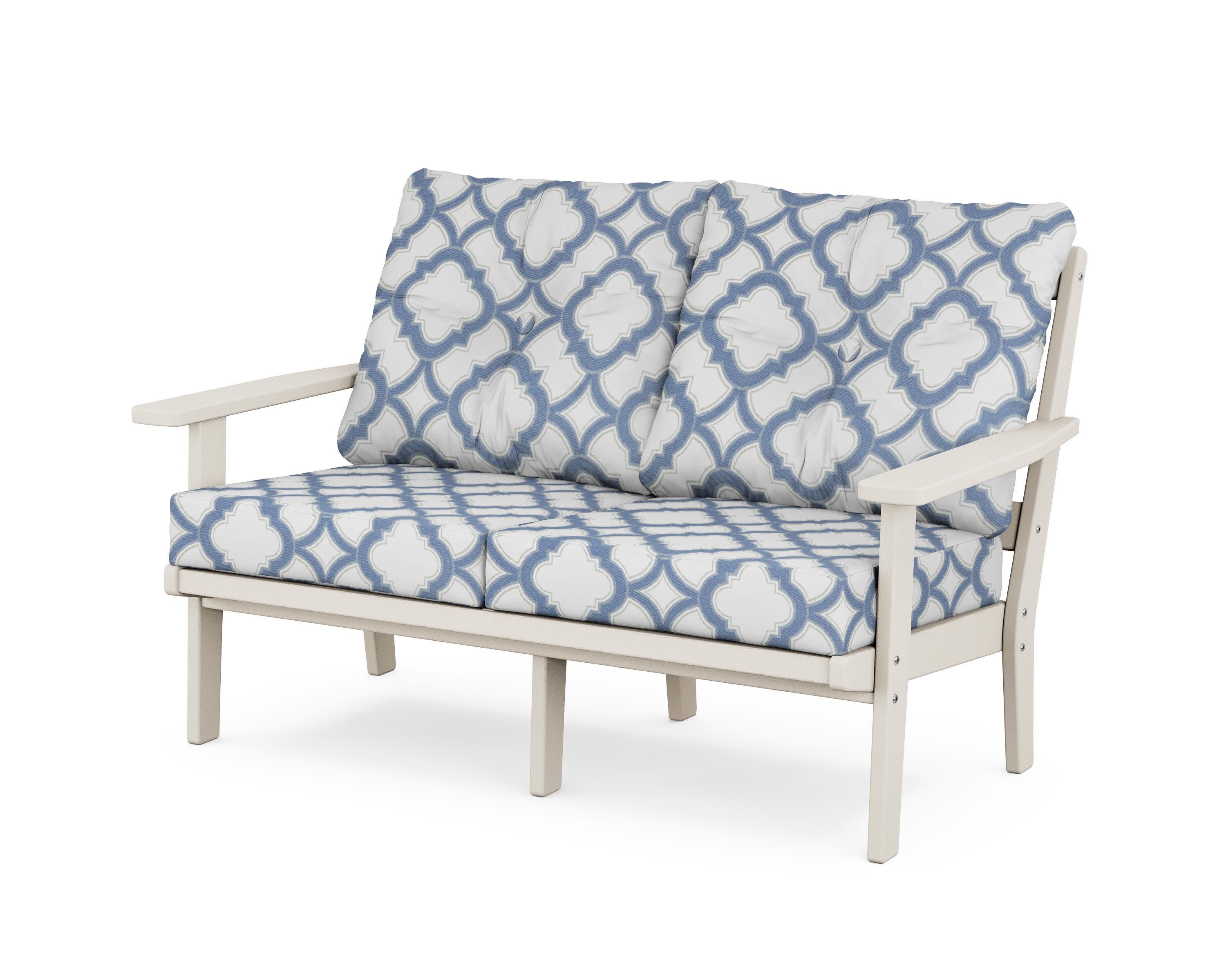 Prairie Deep SeatingLoveseat in Sand / Trellis Sky Blue