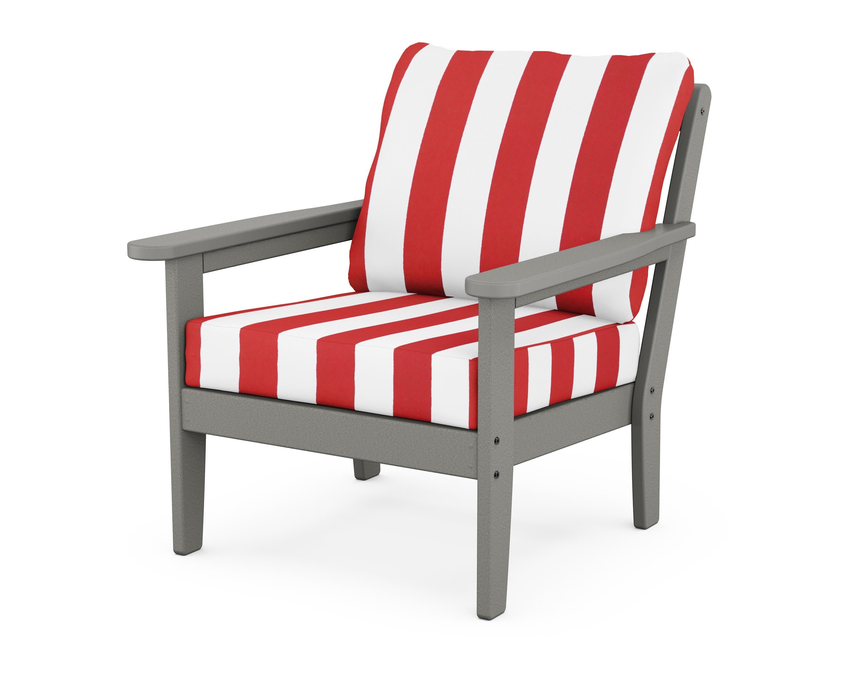 Cottage Deep Seating Chair in Slate Grey / Cabana Stripe Crimson