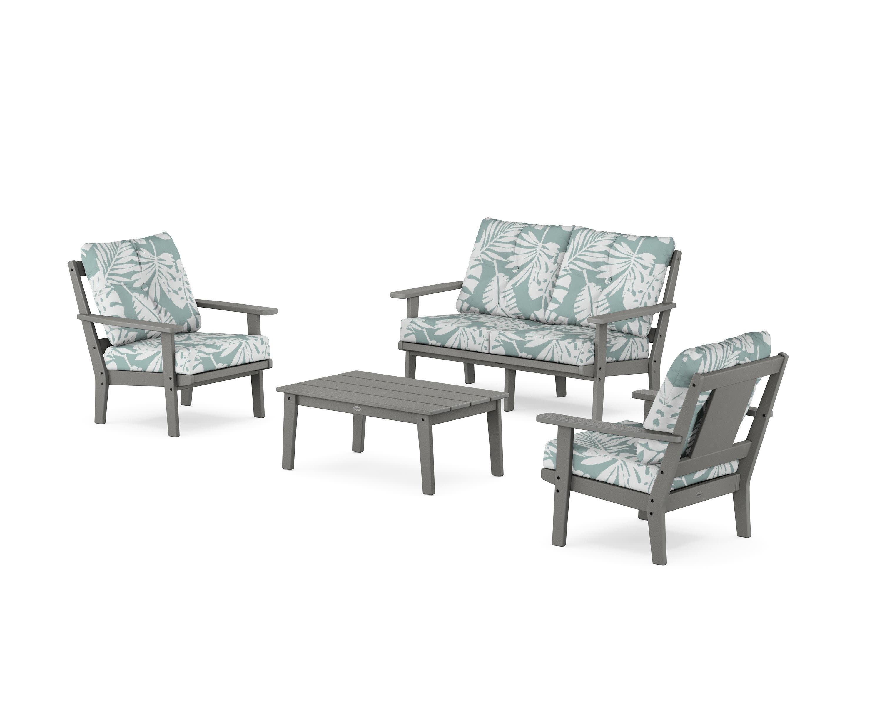 Prairie 4-Piece Deep Seating Set with Loveseat in Slate Grey / Leaf Glacier Spa