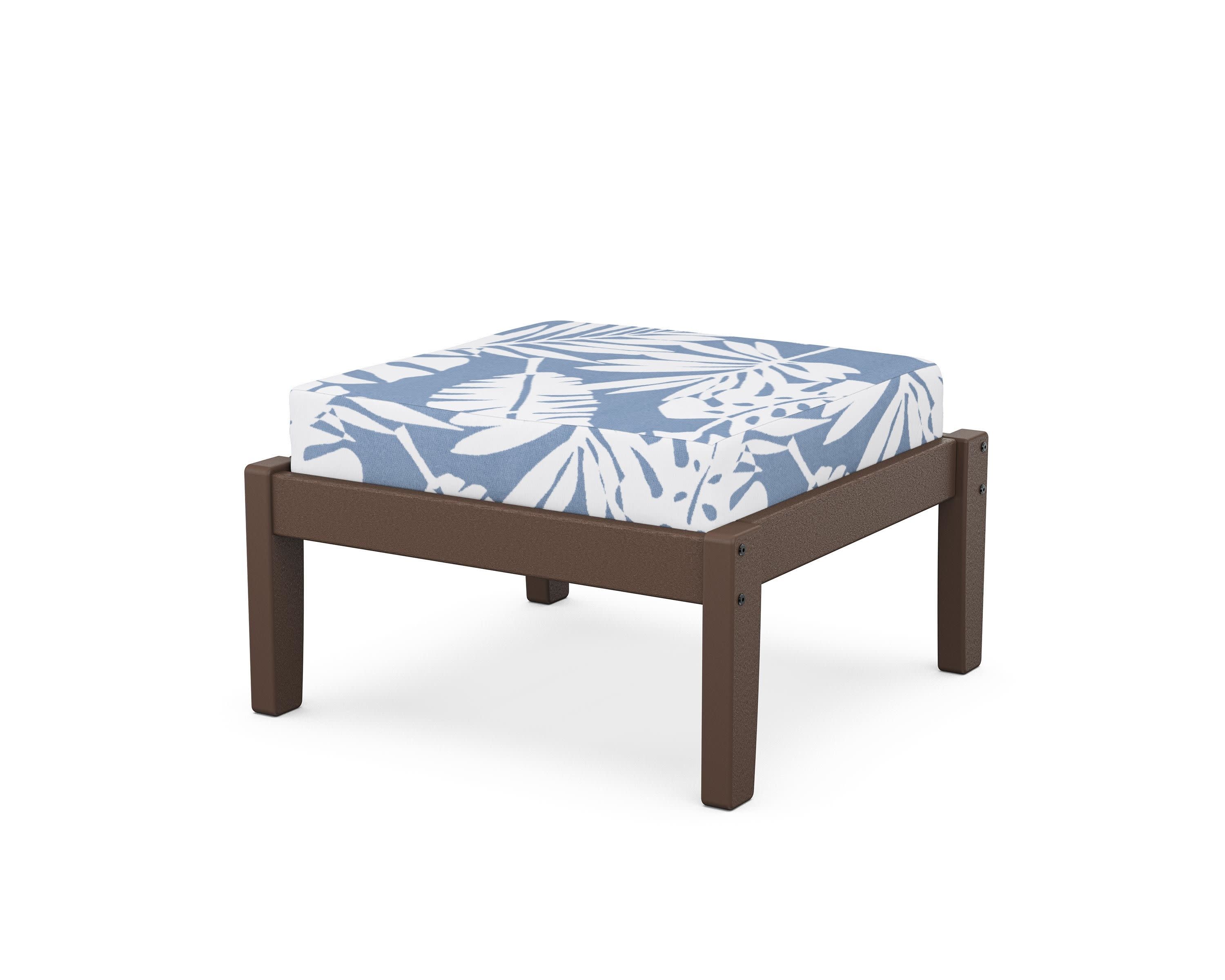 Deep Seating Ottoman in Mahogany / Leaf Sky Blue