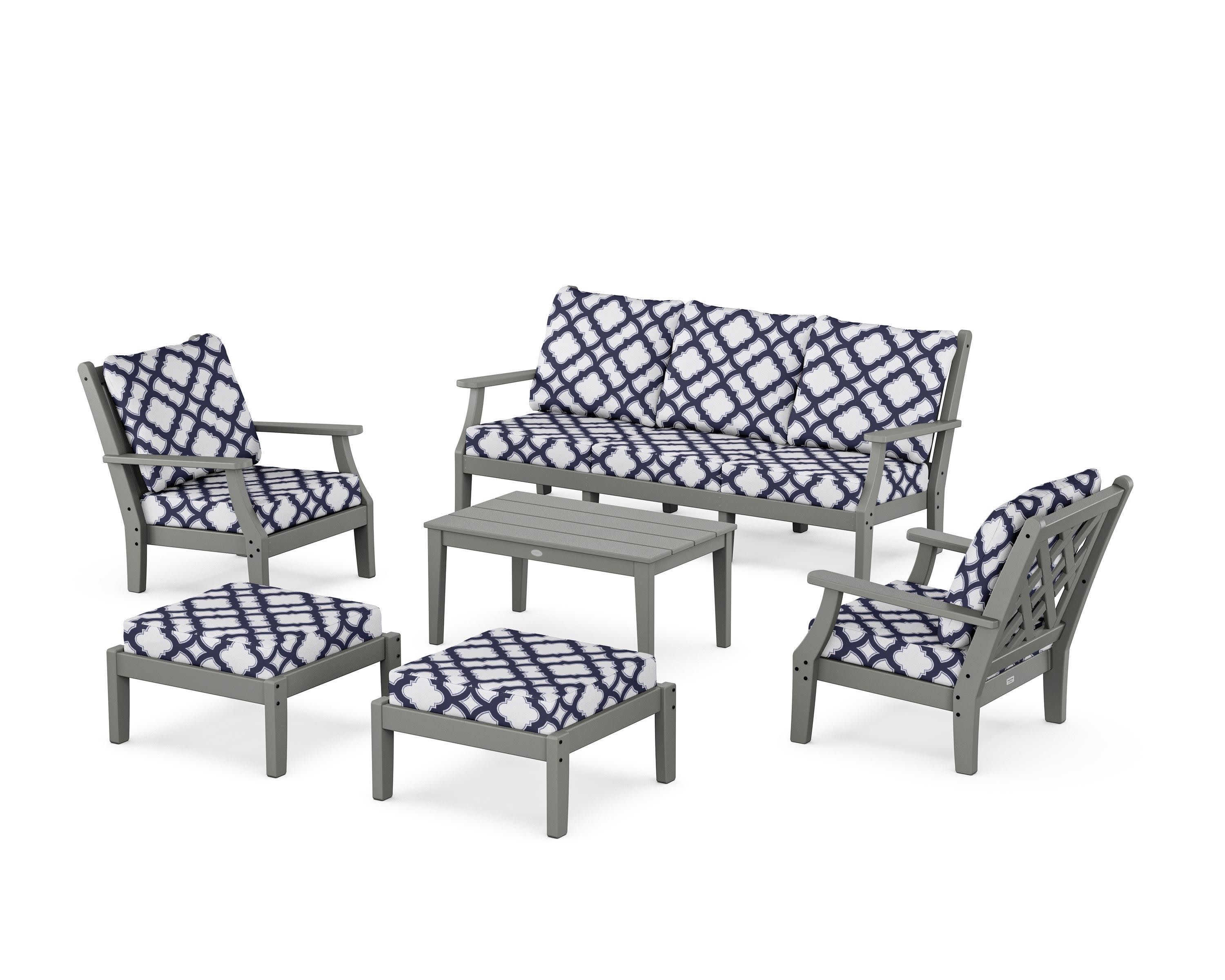 Wovendale 6-Piece Lounge Sofa Set in Slate Grey / Trellis Navy