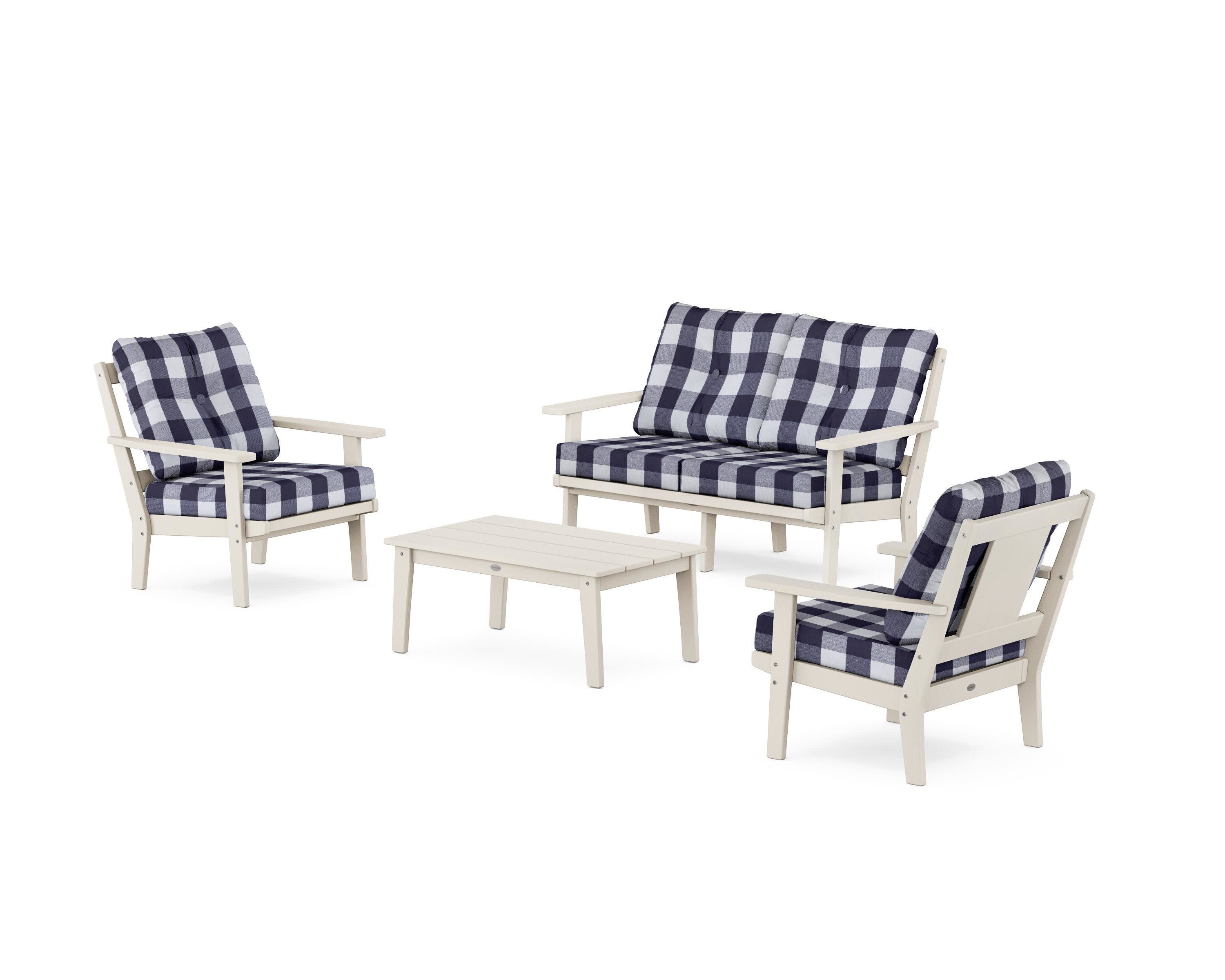 Prairie 4-Piece Deep Seating Set with Loveseat in Sand / Buffalo Plaid Navy