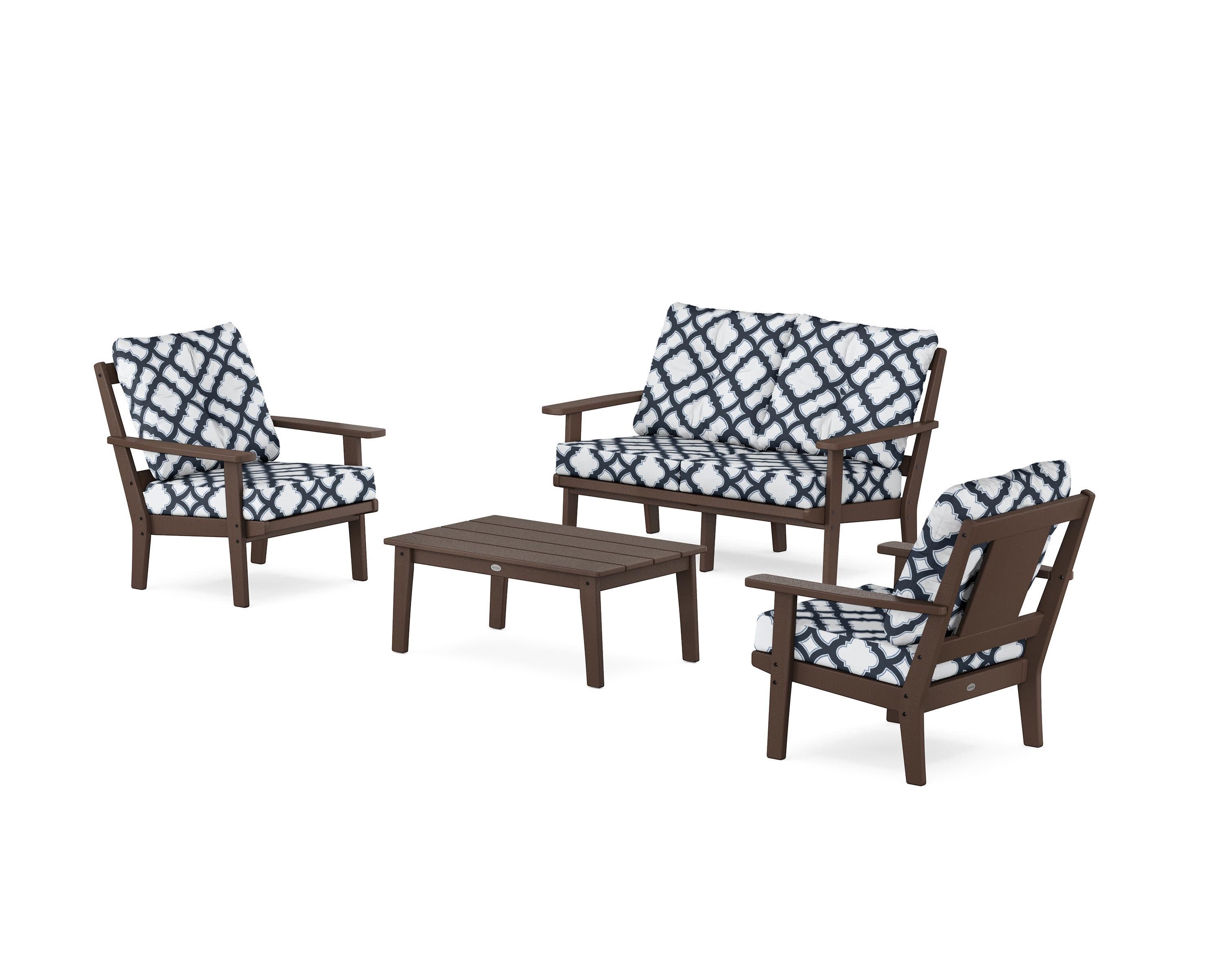 Prairie 4-Piece Deep Seating Set with Loveseat in Mahogany / Trellis Marine Indigo