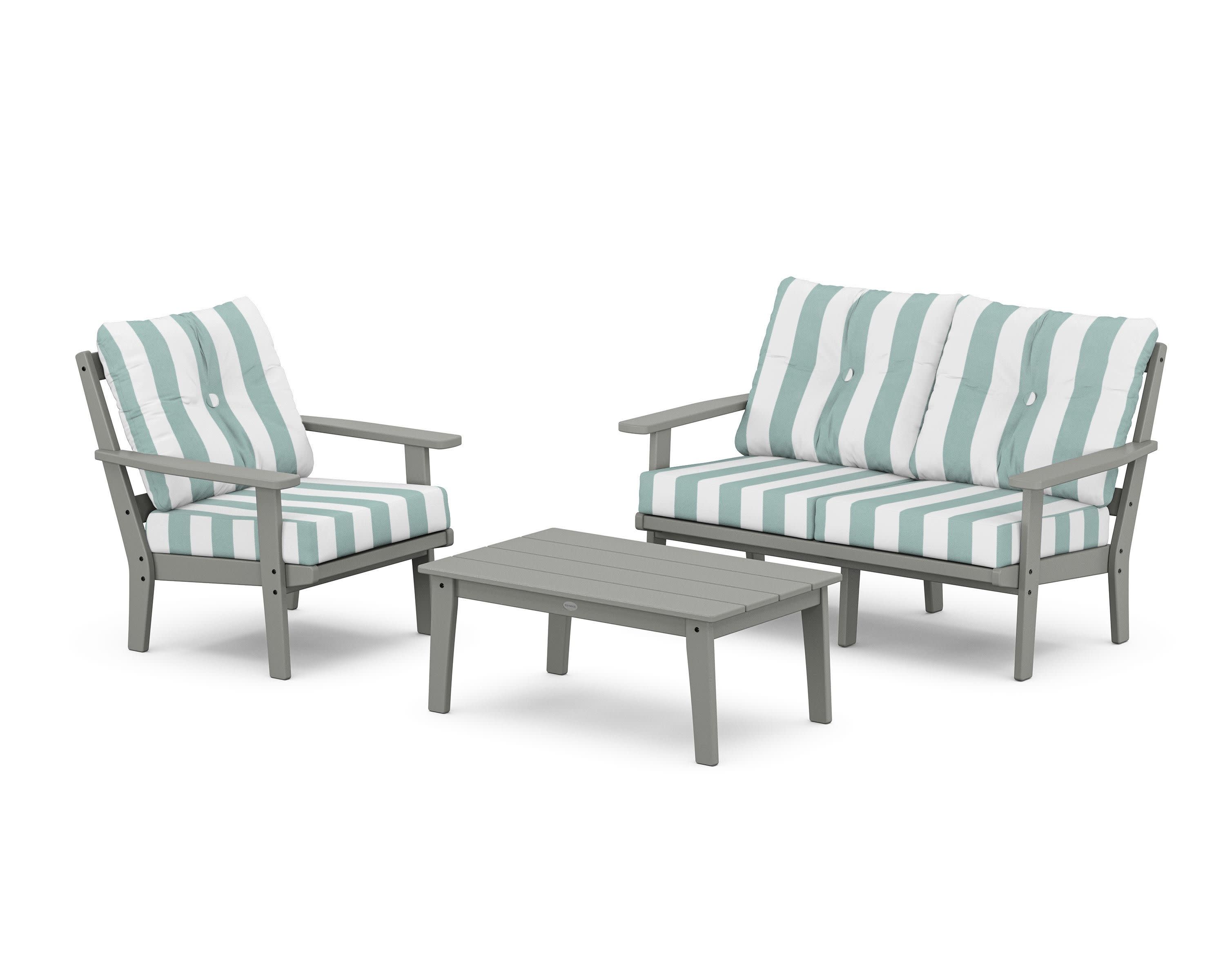 Prairie 3-Piece Deep Seating Set with Loveseat in Slate Grey / Cabana Stripe Glacier Spa