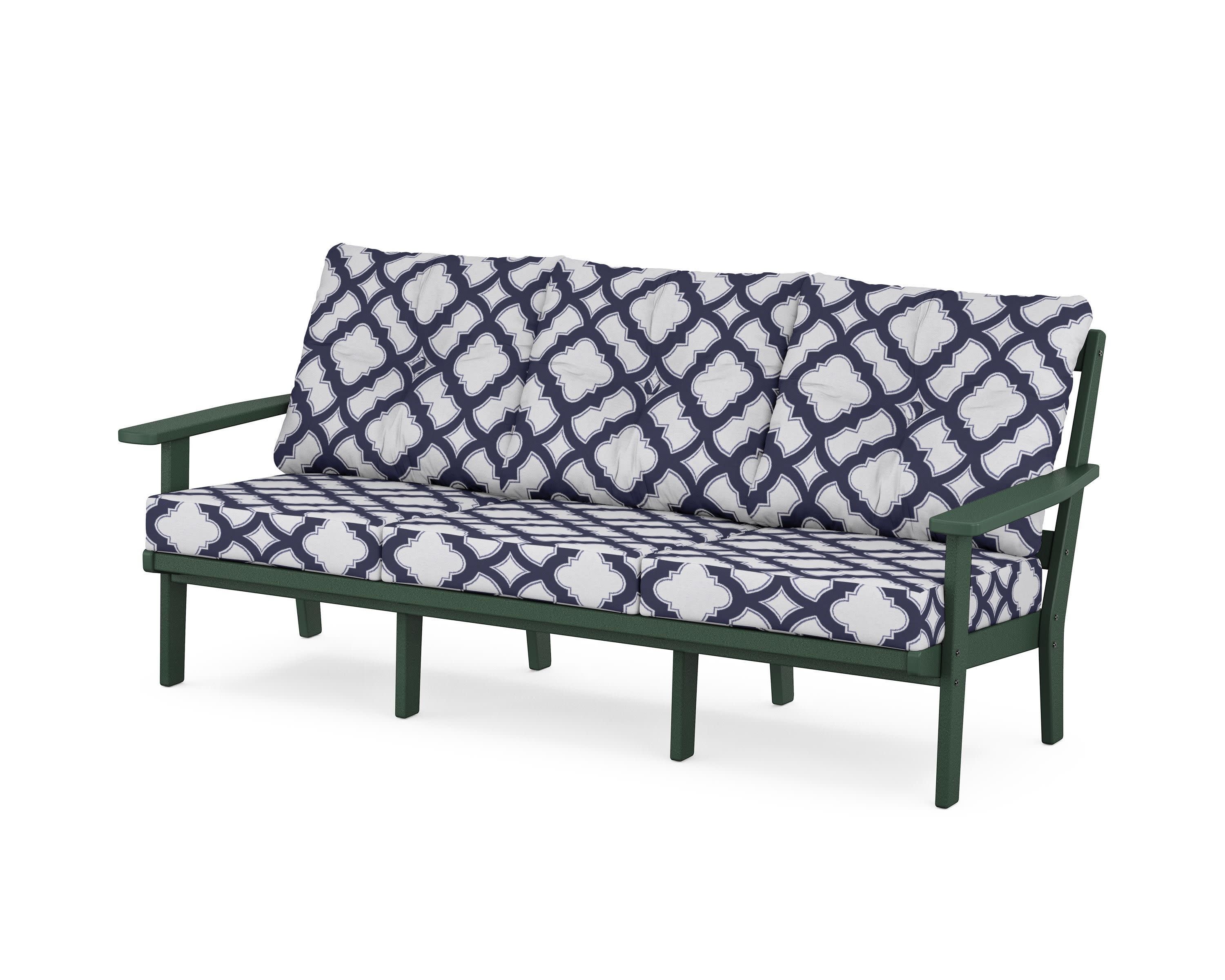 PrairieDeep Seating Sofa in Green / Trellis Navy