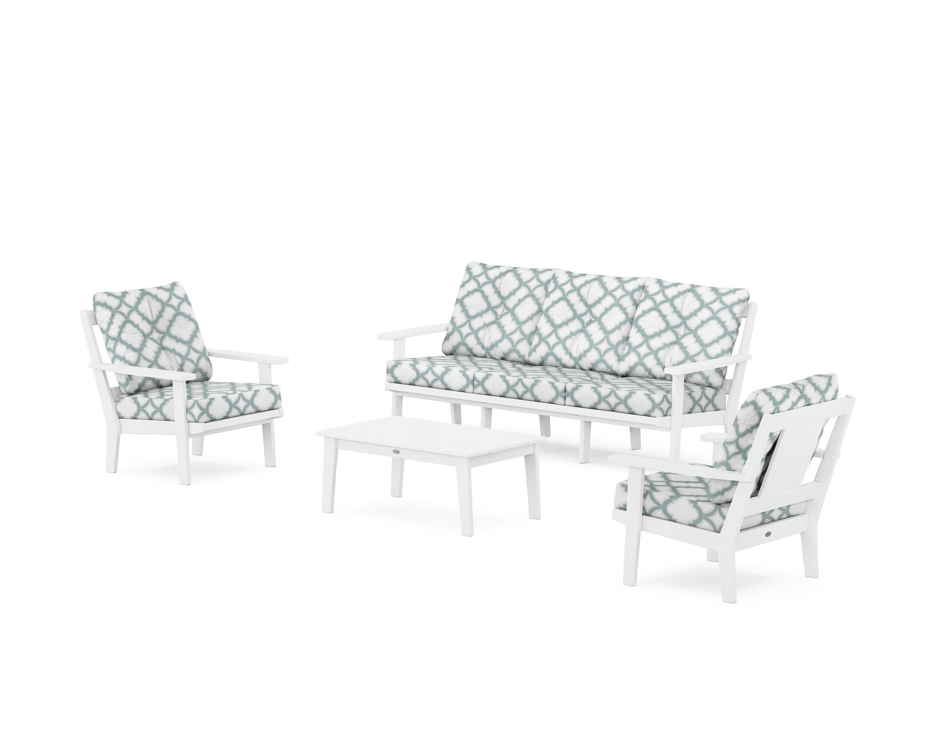 Prairie 4-Piece Deep Seating Set with Sofa in White / Trellis Glacier Spa