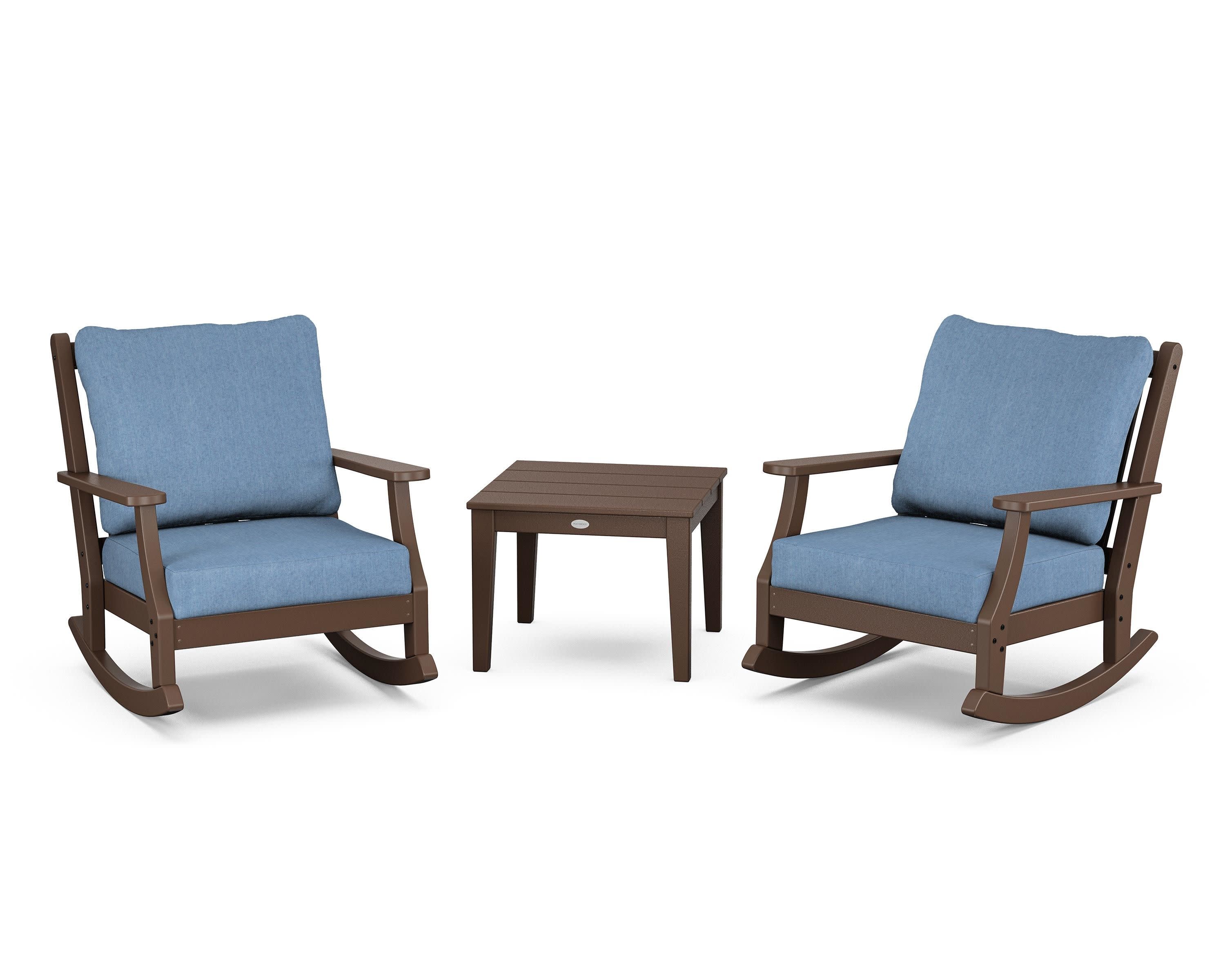 Wovendale 3-Piece Deep Seating Rocker Set in Mahogany / Sky Blue