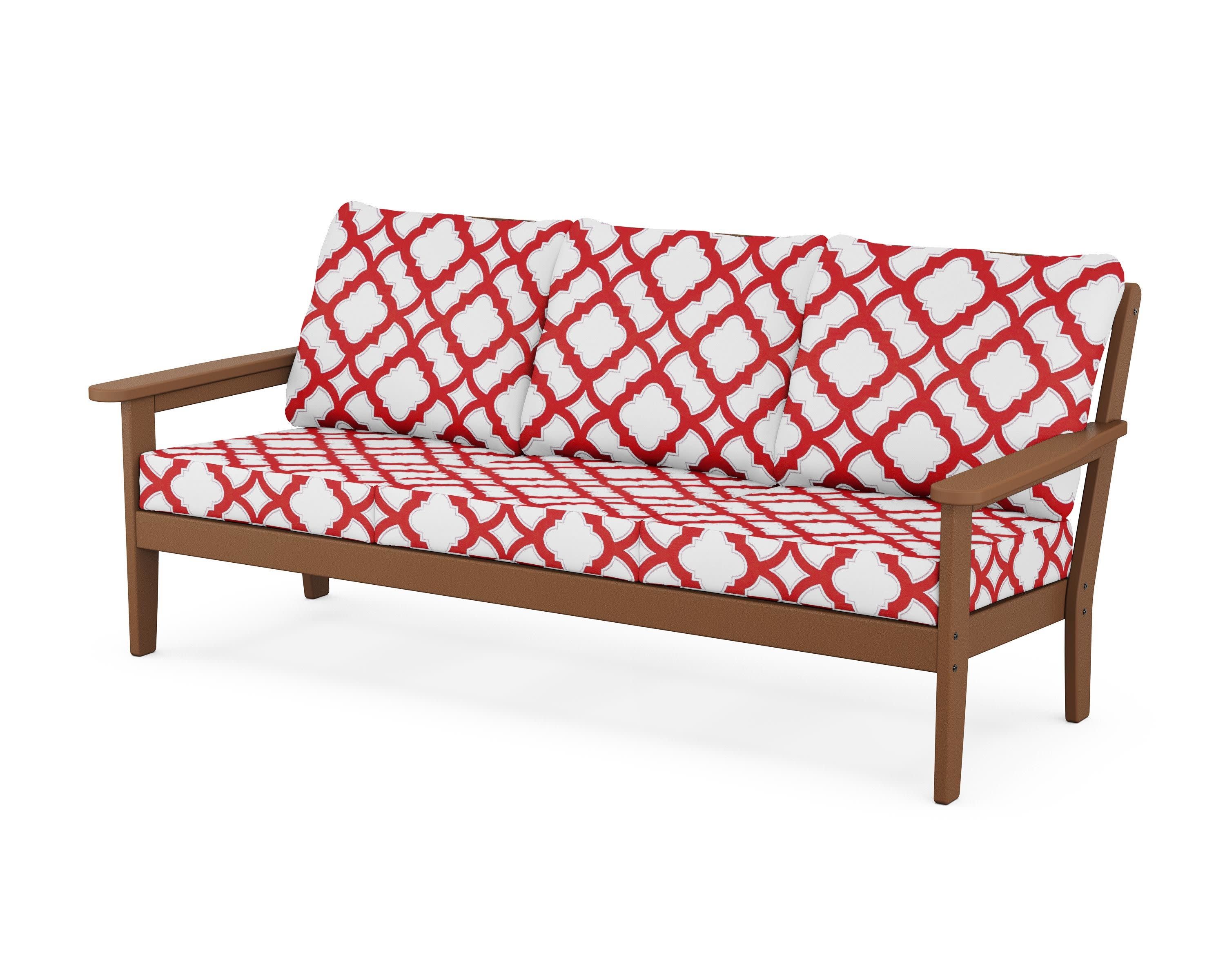 Cottage Deep Seating Sofa in Teak / Trellis Crimson