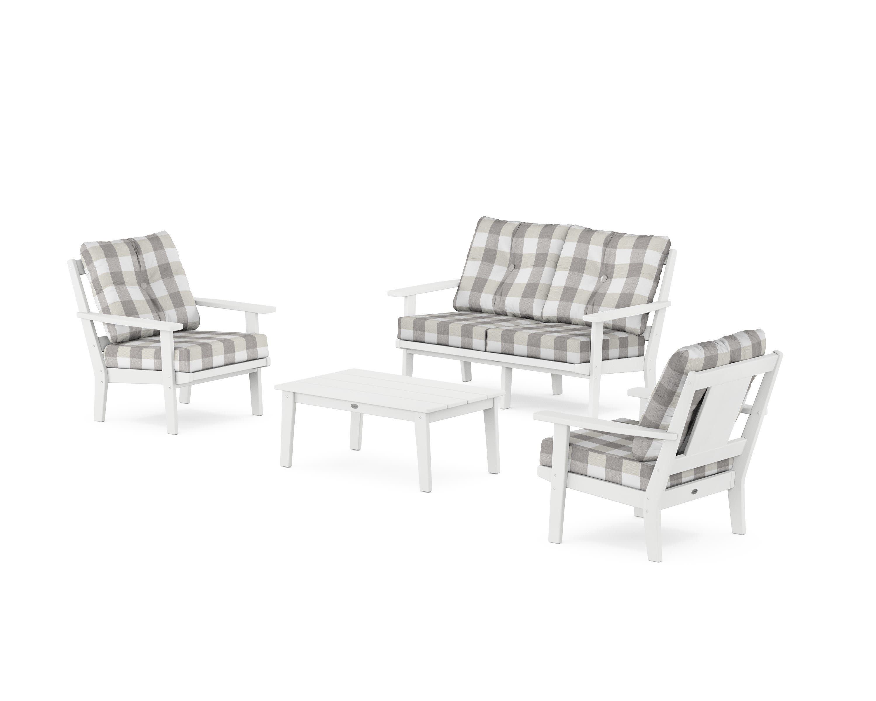 Prairie 4-Piece Deep Seating Set with Loveseat in White / Buffalo Plaid Grey Mist