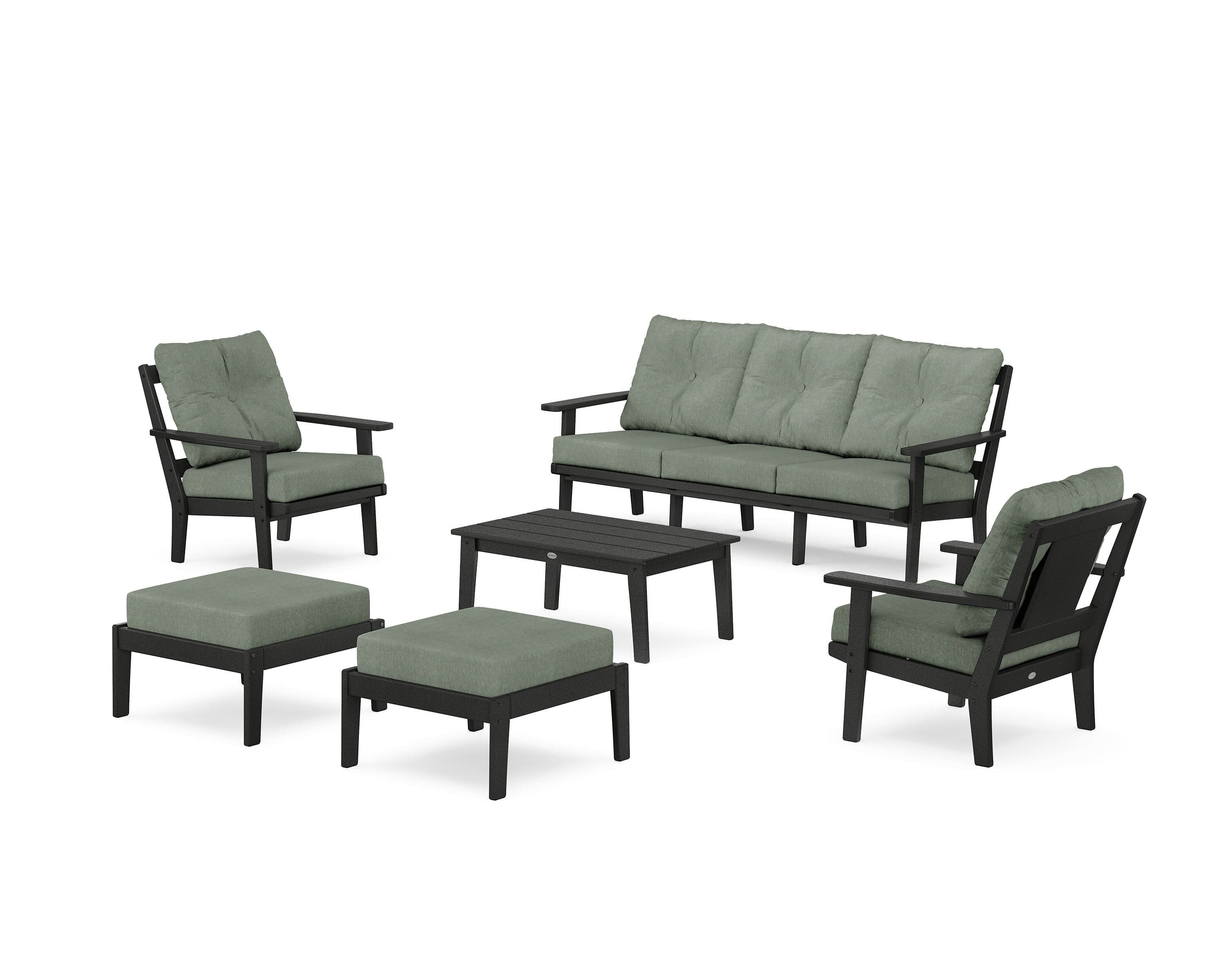 Prairie 6-Piece Lounge Sofa Set in Black / Cast Sage