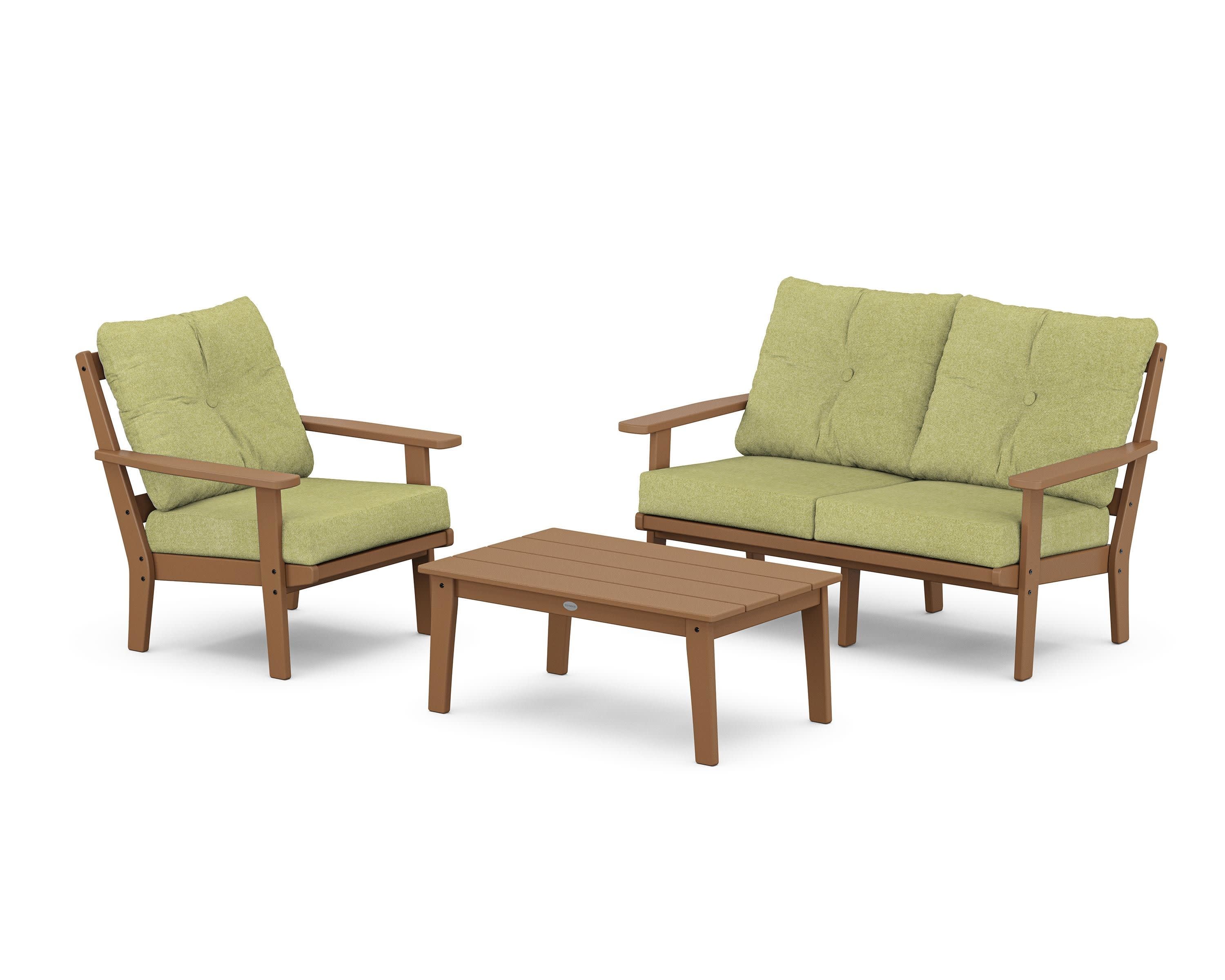 Prairie 3-Piece Deep Seating Set with Loveseat in Teak / Chartreuse Boucle