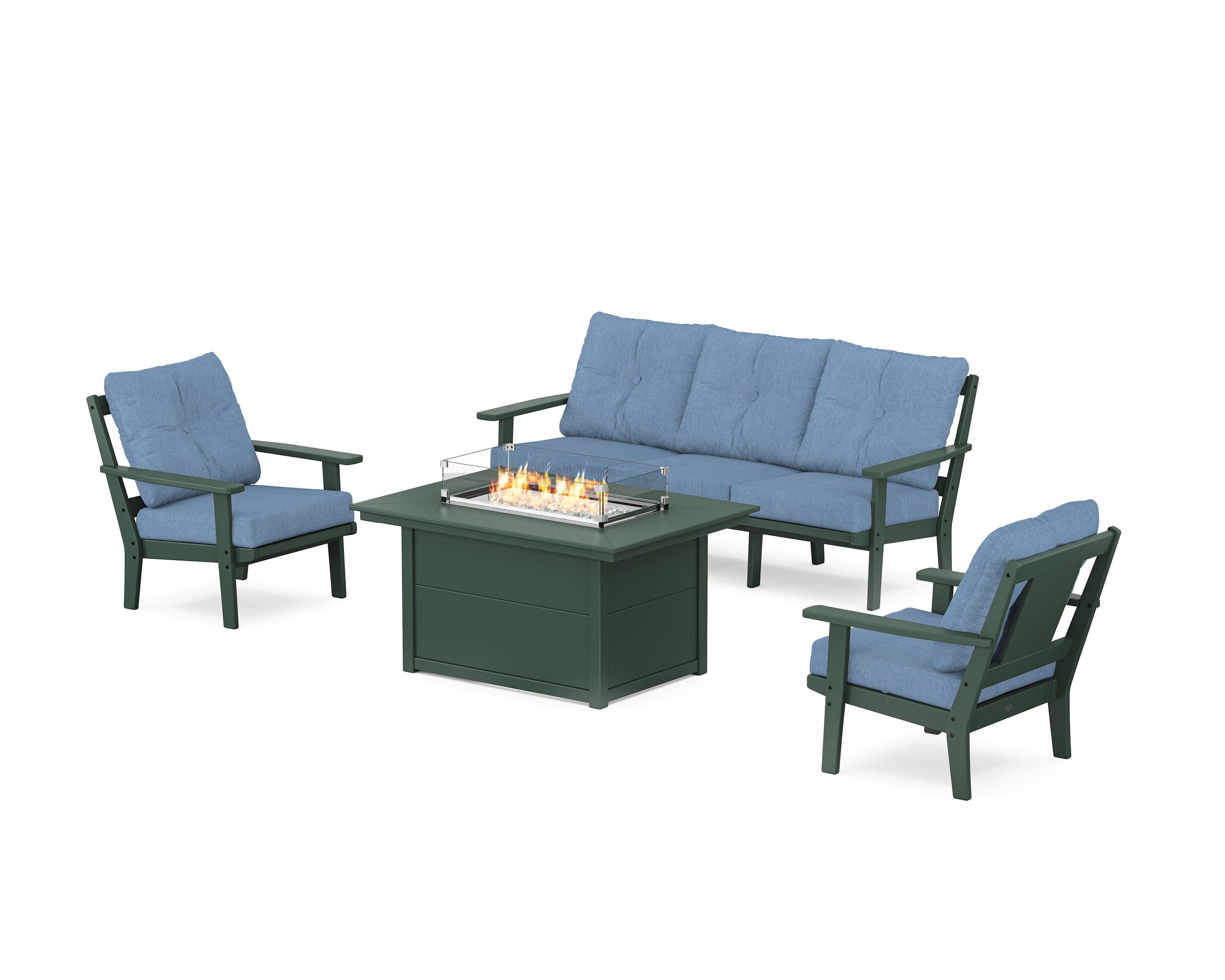Prairie Deep Seating Fire Pit Table Set in Green / Sky Blue