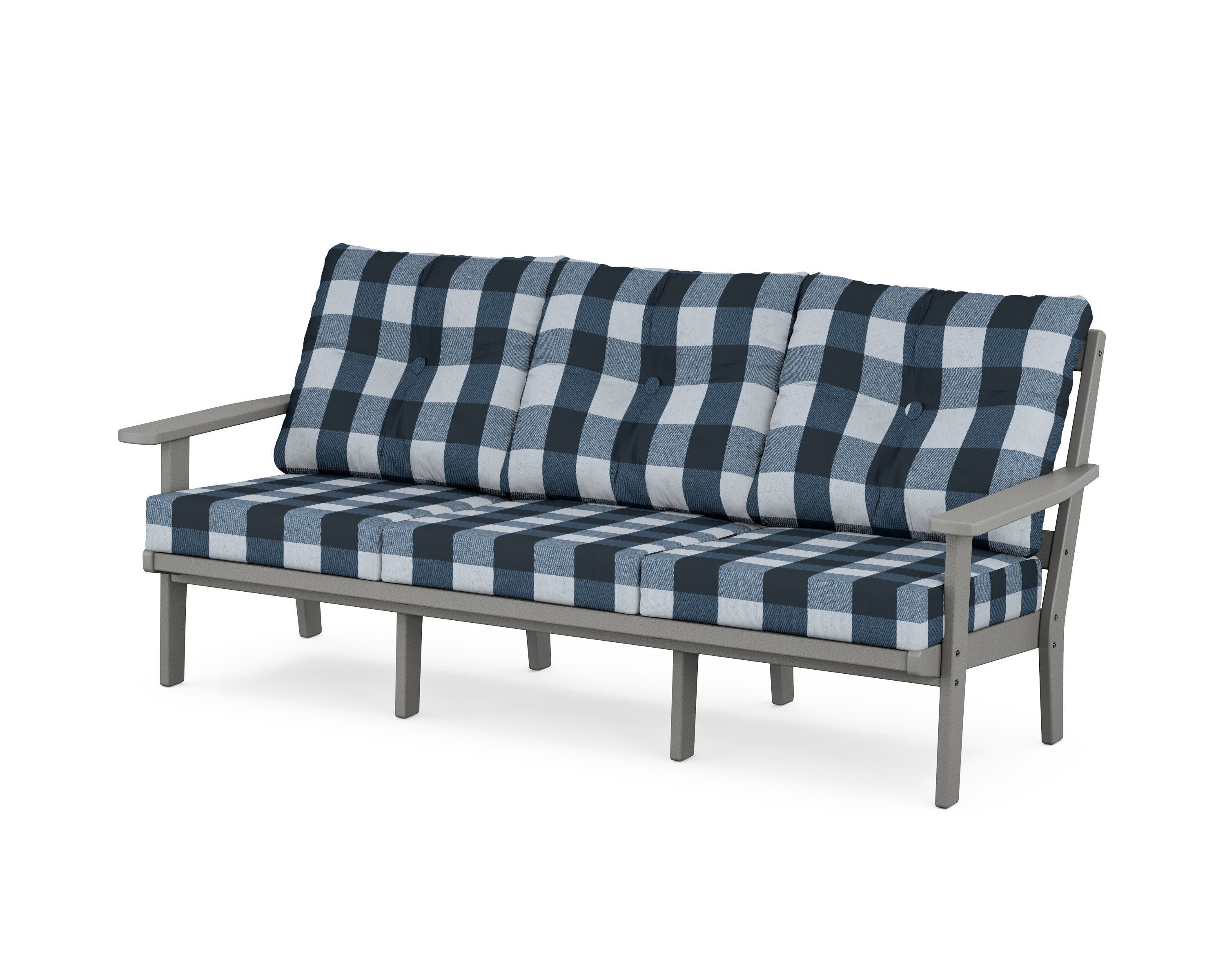 PrairieDeep Seating Sofa in Slate Grey / Buffalo Plaid Marine Indigo