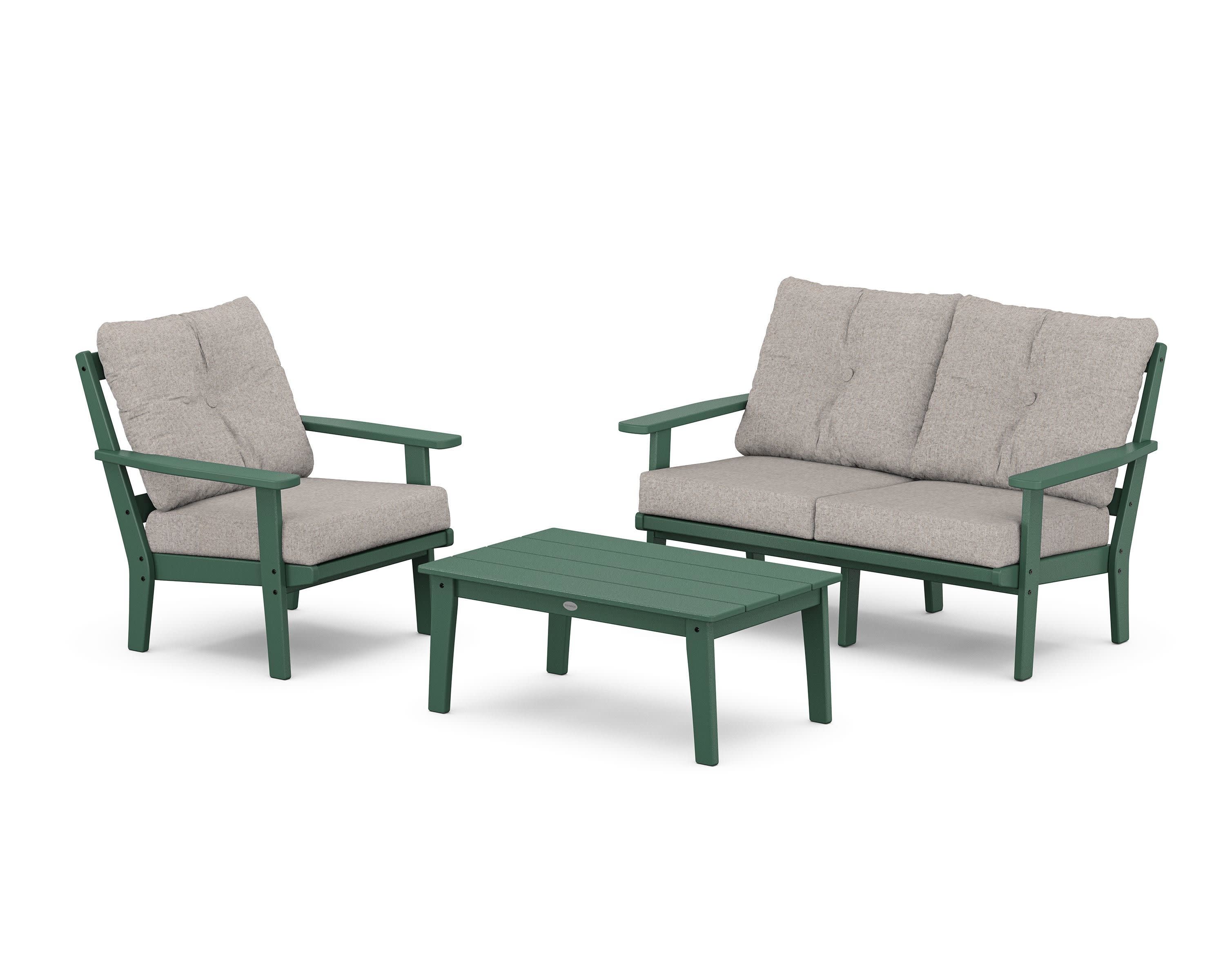 Prairie 3-Piece Deep Seating Set with Loveseat in Green / Weathered Tweed