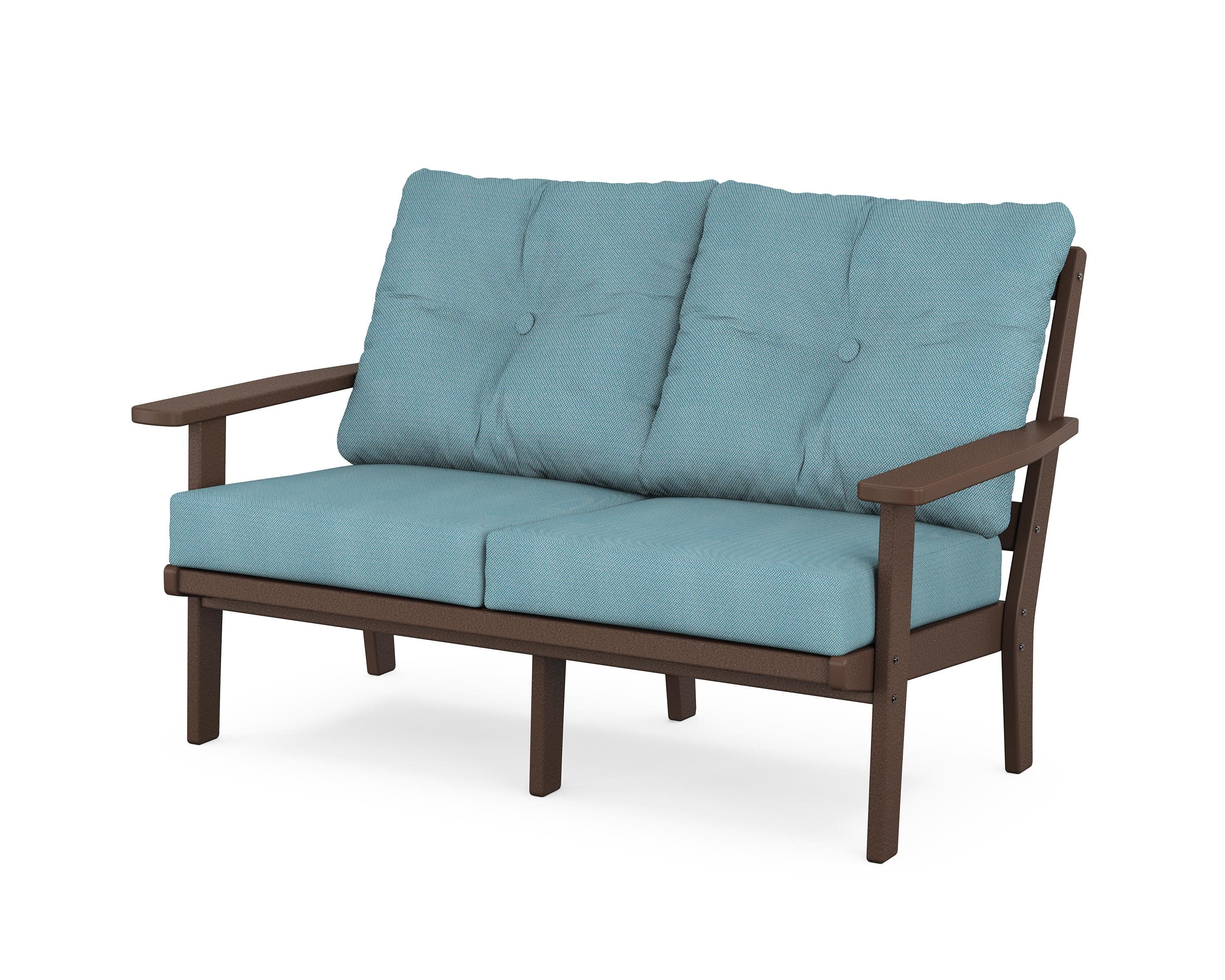 Prairie Deep SeatingLoveseat in Mahogany / Lattice Sky Blue