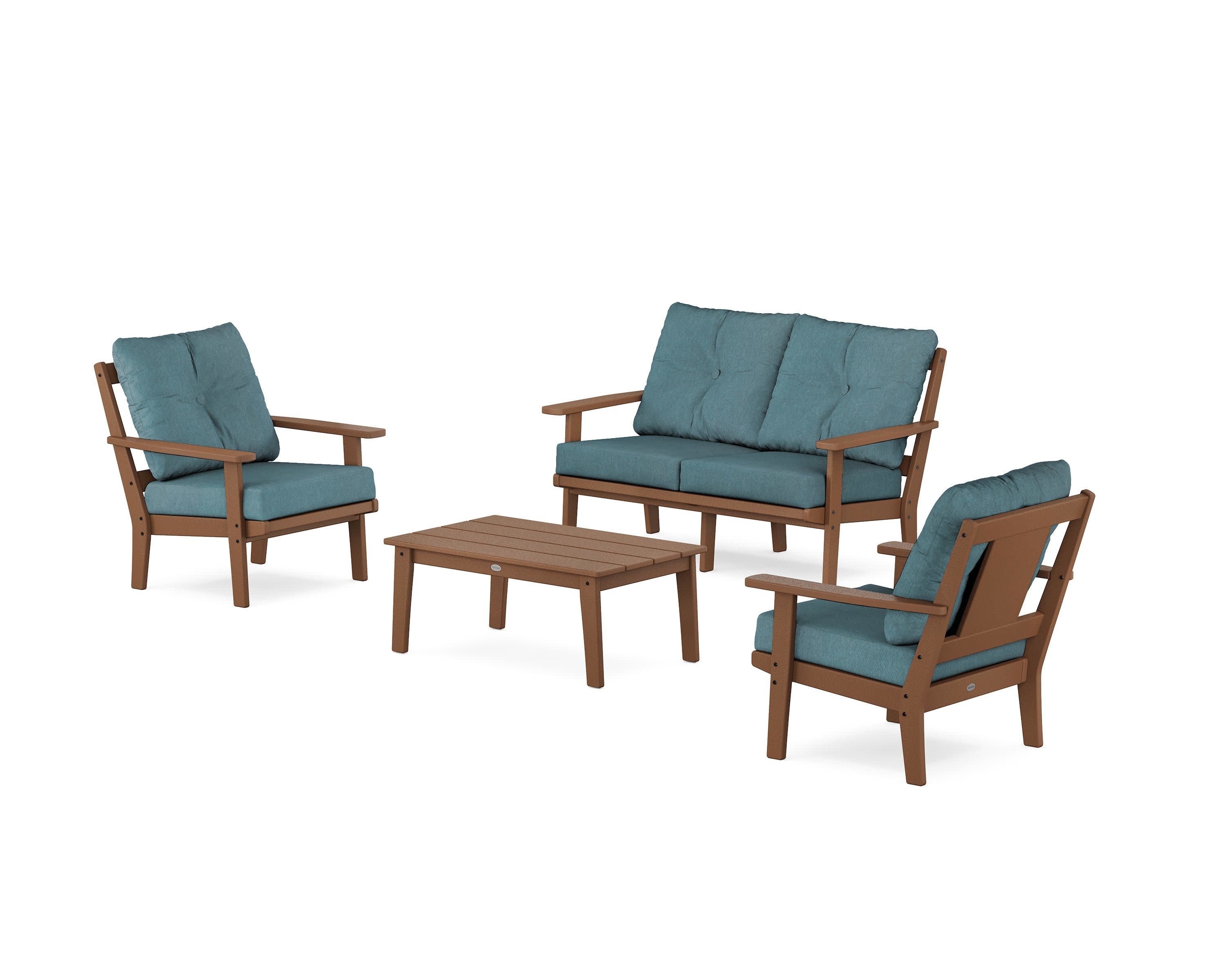 Prairie 4-Piece Deep Seating Set with Loveseat in Teak / Ocean Teal