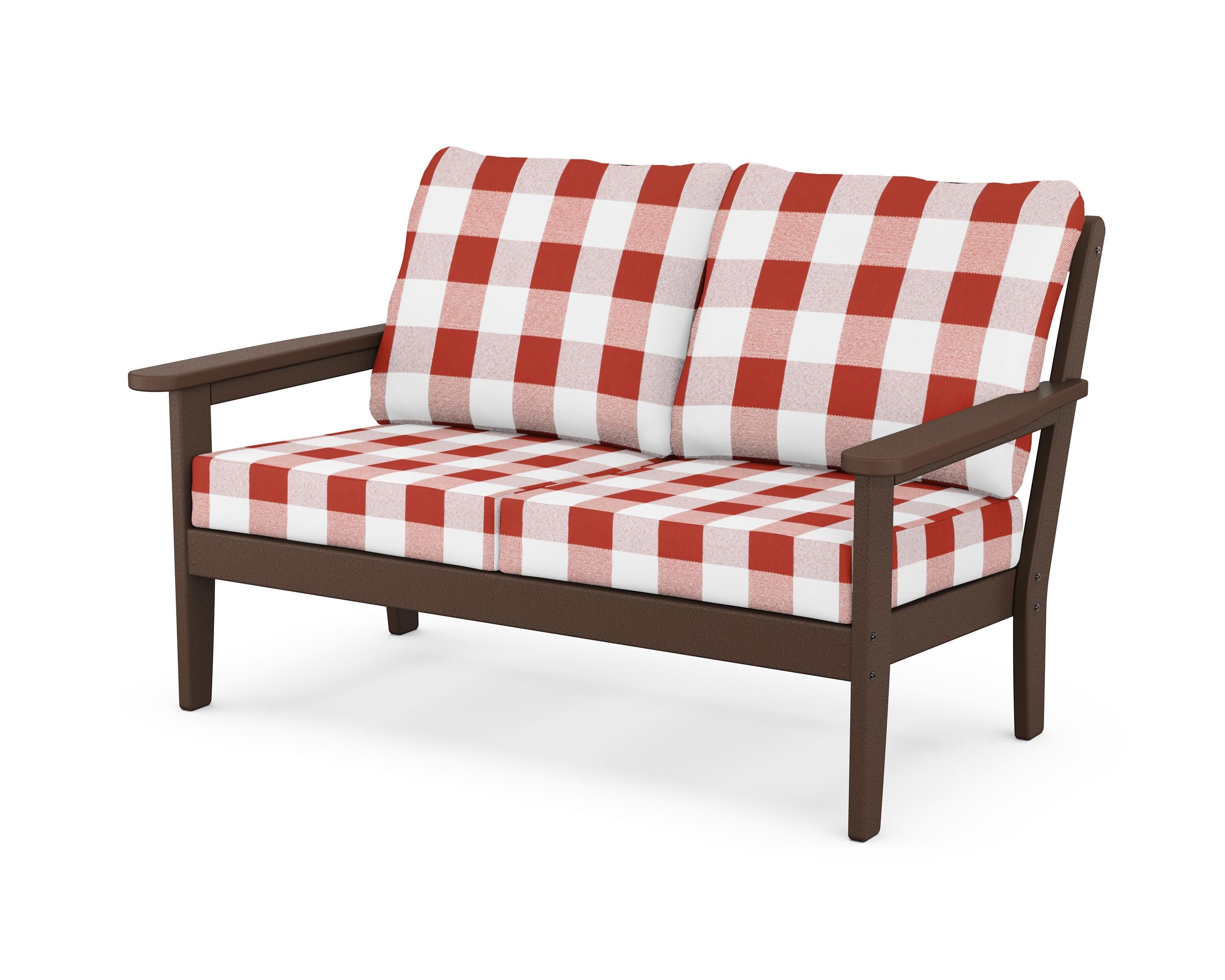 Cottage Deep Seating Loveseat in Mahogany / Buffalo Plaid Crimson