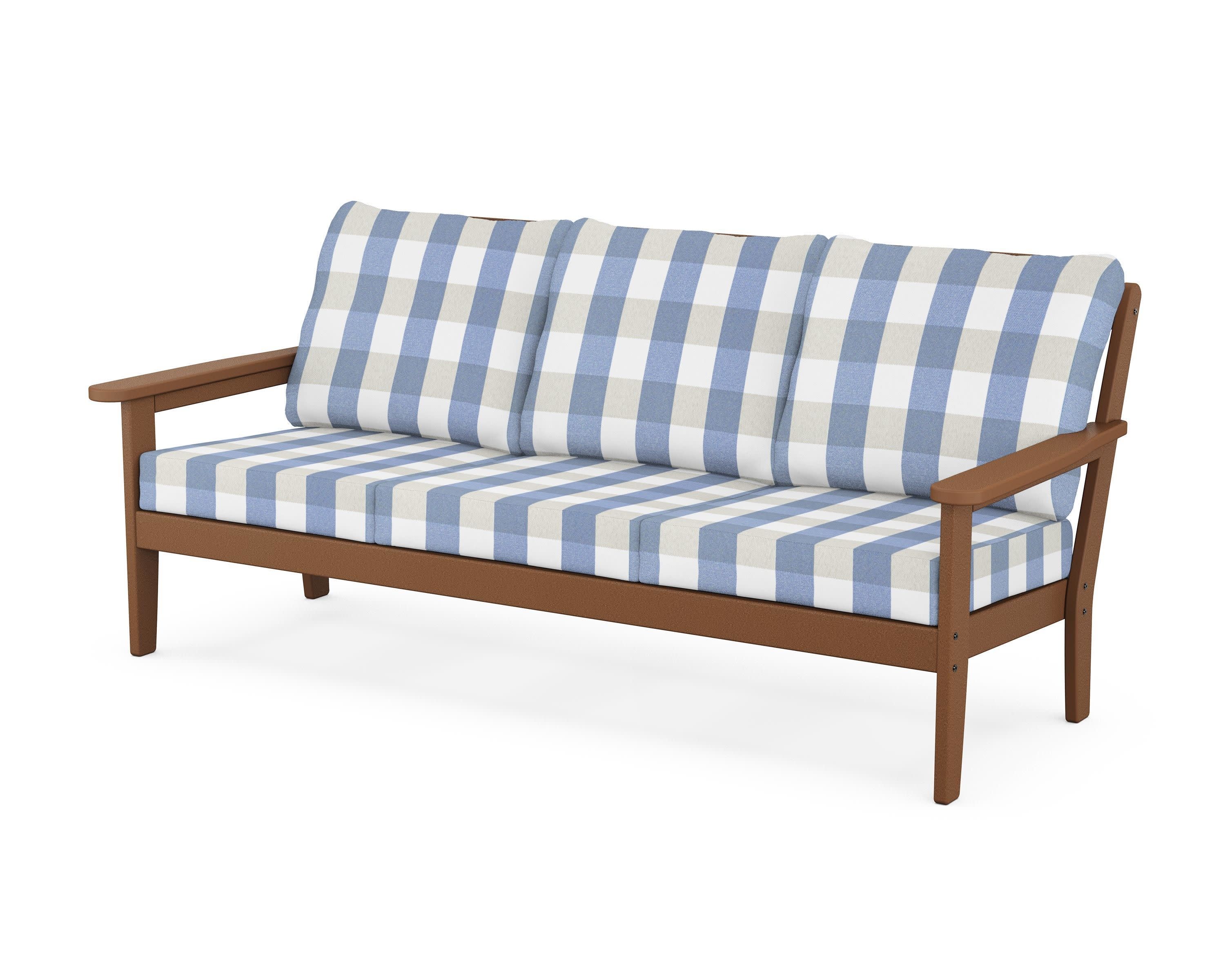 Cottage Deep Seating Sofa in Teak / Buffalo Plaid Sky Blue