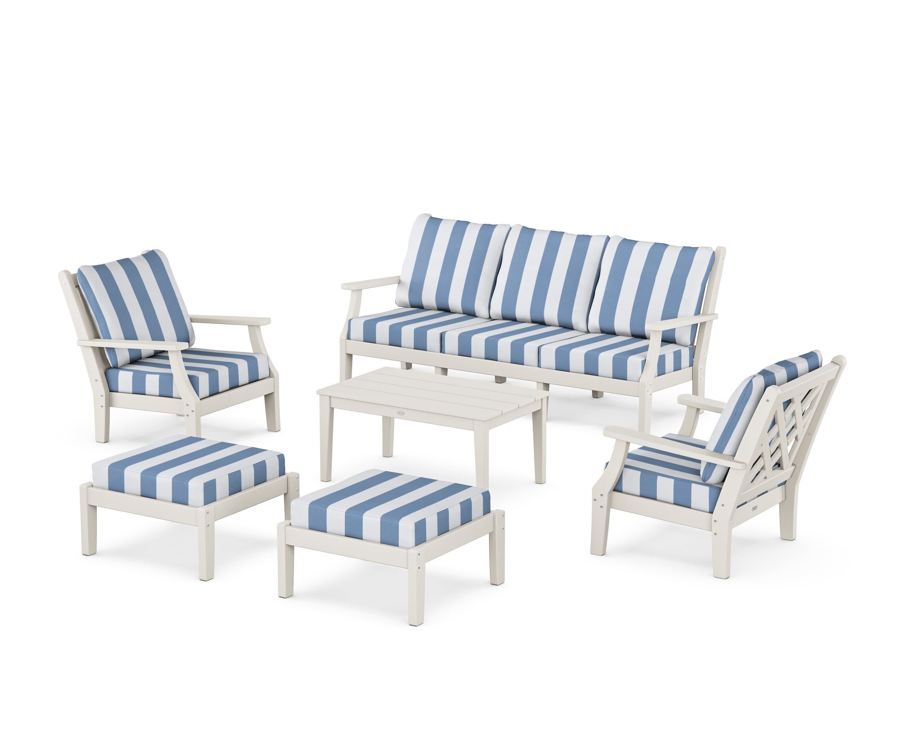 Wovendale 6-Piece Lounge Sofa Set in Sand / Cabana Stripe Sky Blue