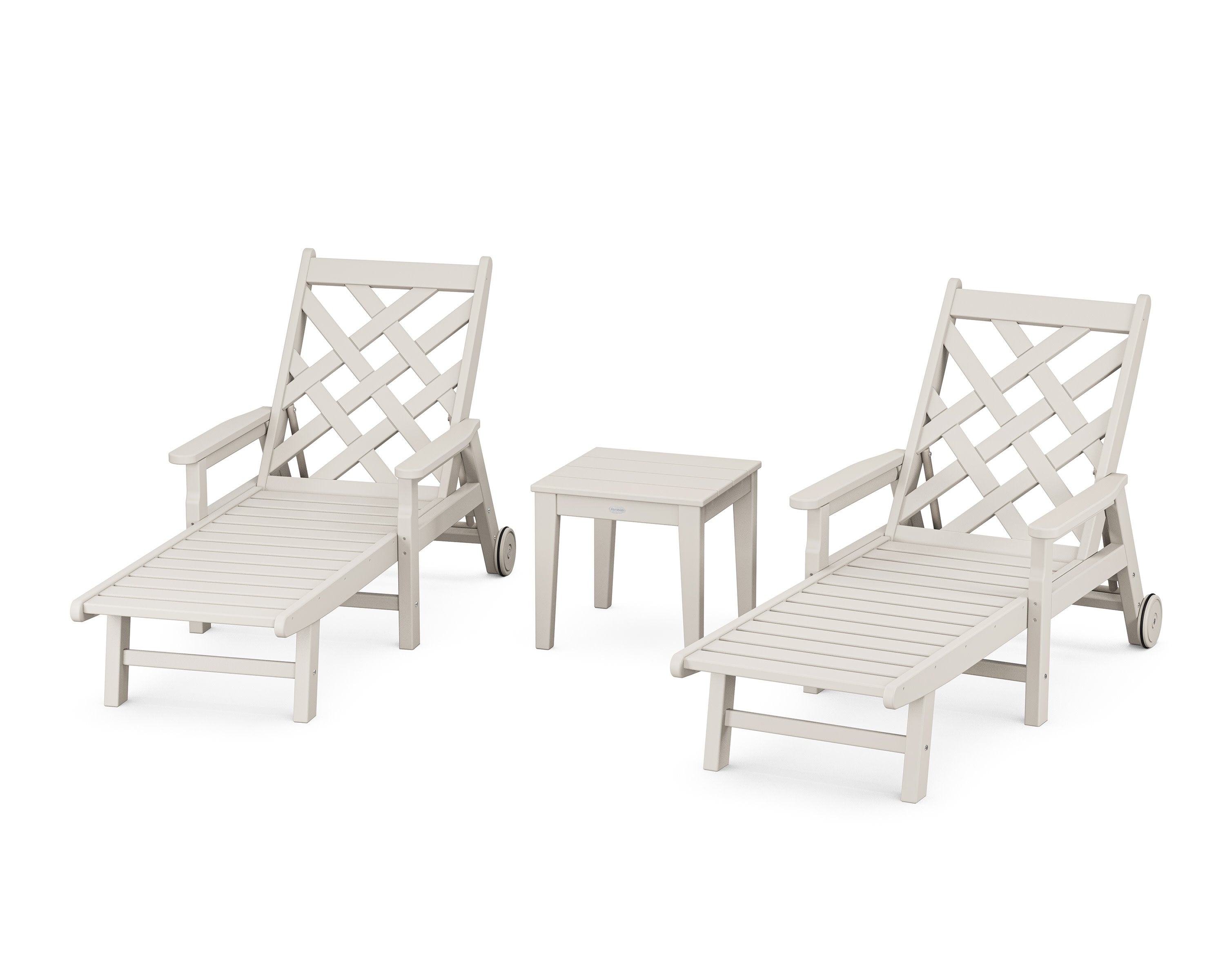 Wovendale 3-Piece Chaise Set with Arms and Wheels in Sand