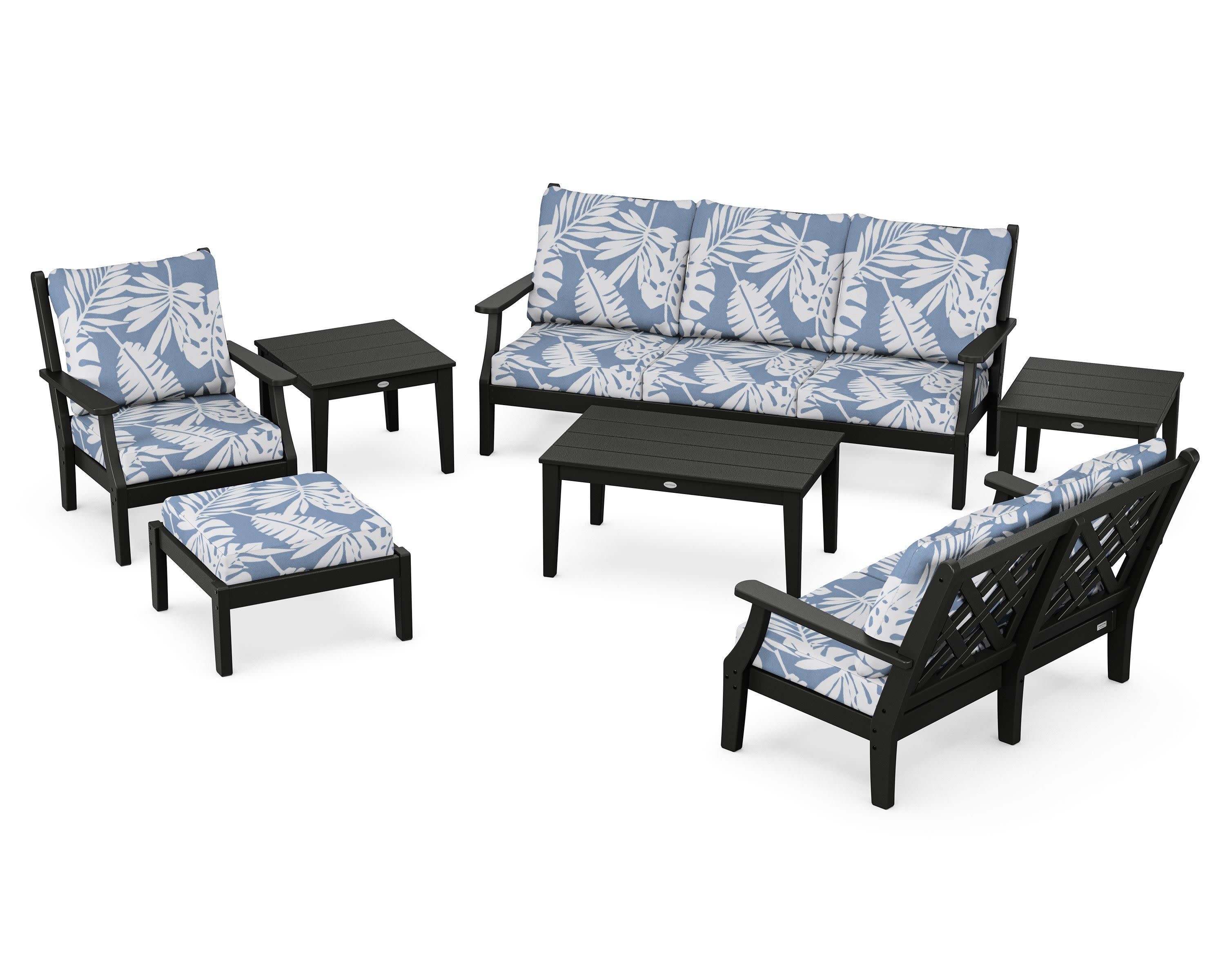 Wovendale 7-Piece Deep Seating Set in Black / Leaf Sky Blue