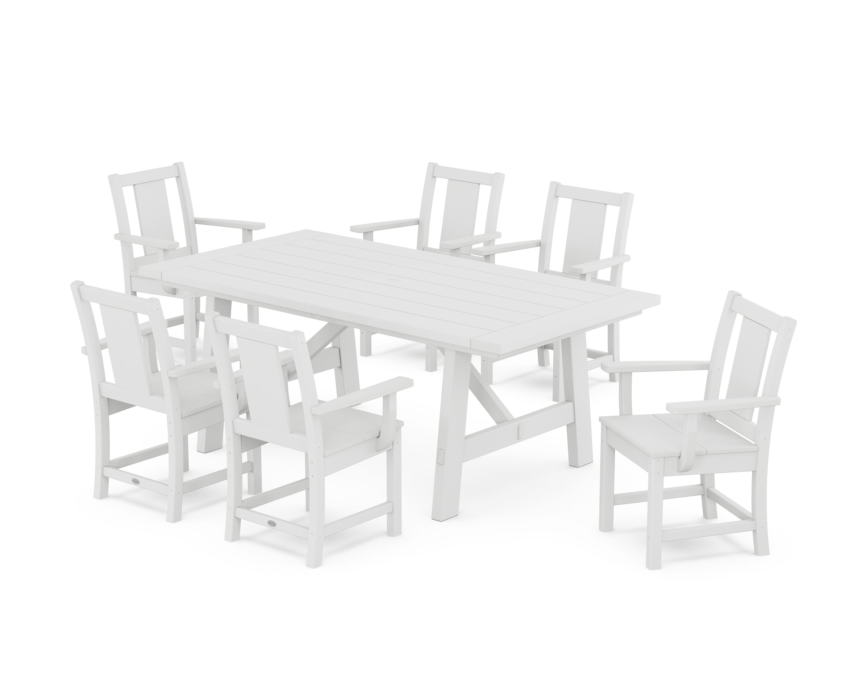 Prairie Arm Chair 7-Piece Rustic Farmhouse Dining Set in White