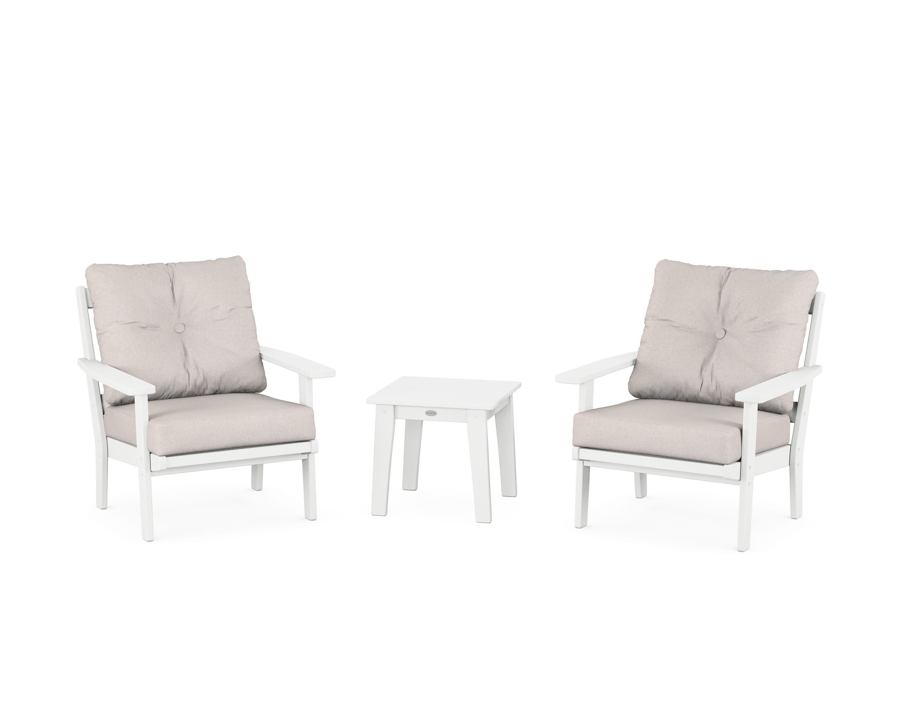 Prairie 3-Piece Deep Seating Set in White / Dune Burlap