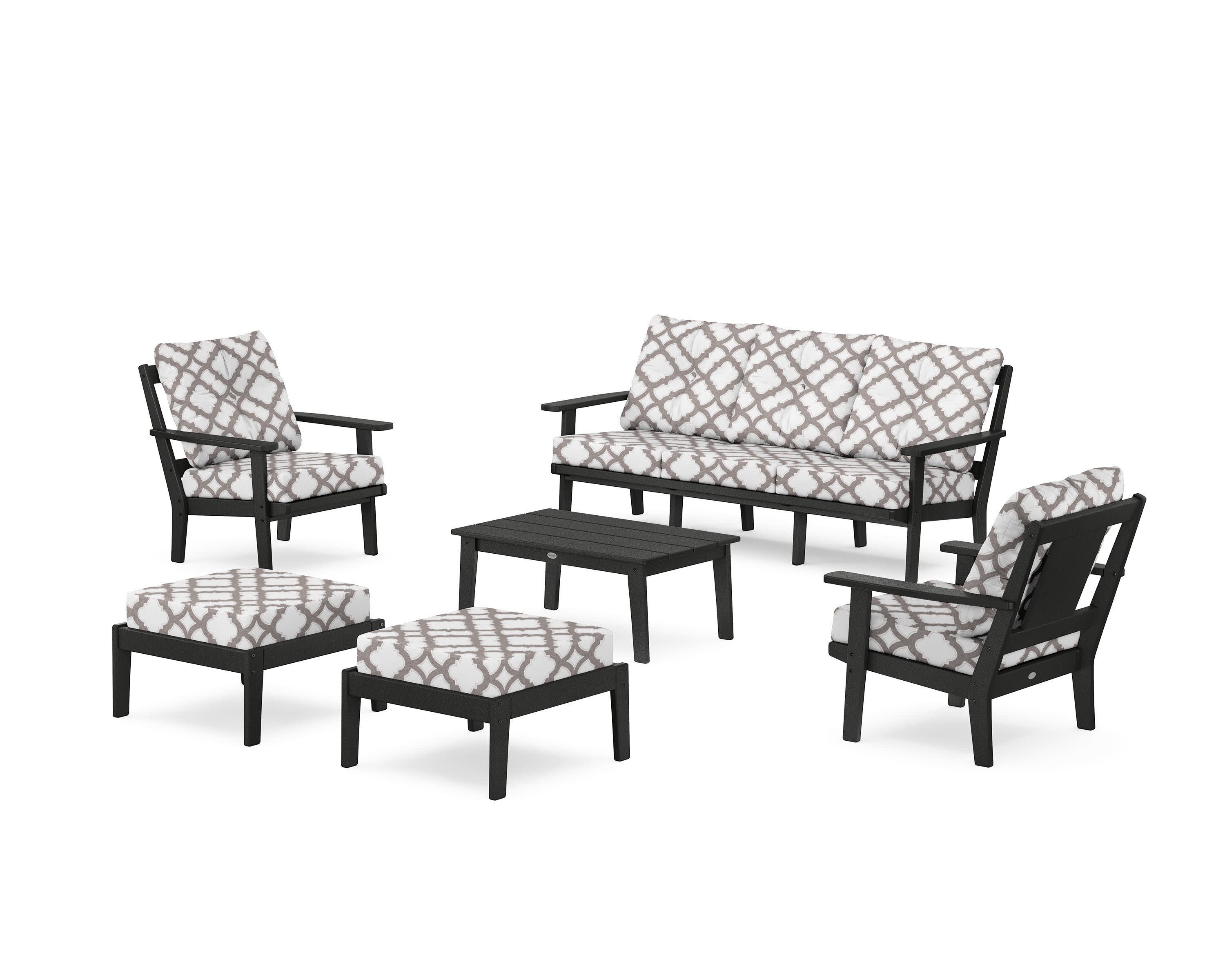 Prairie 6-Piece Lounge Sofa Set in Black / Trellis Grey Mist