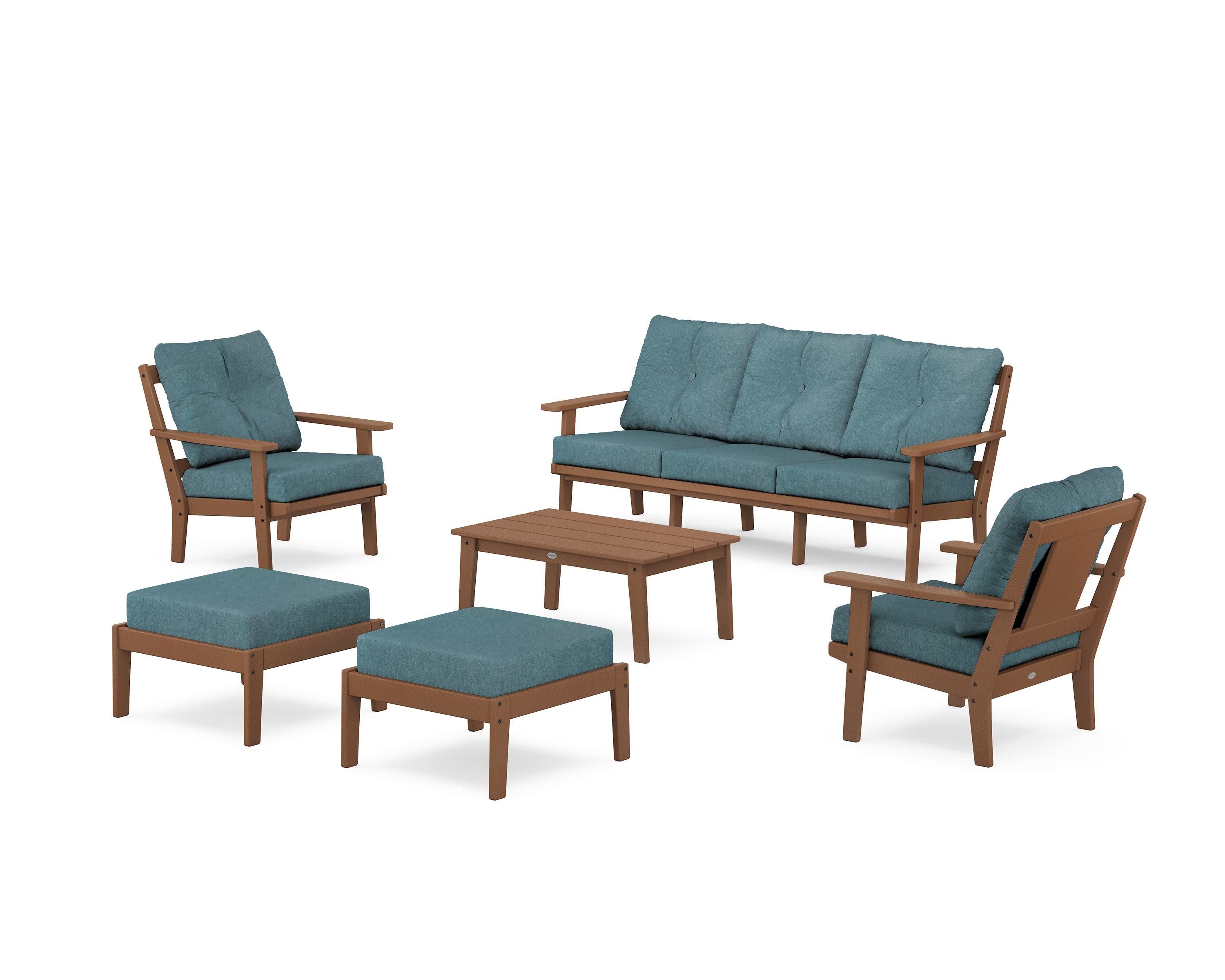 Prairie 6-Piece Lounge Sofa Set in Teak / Ocean Teal